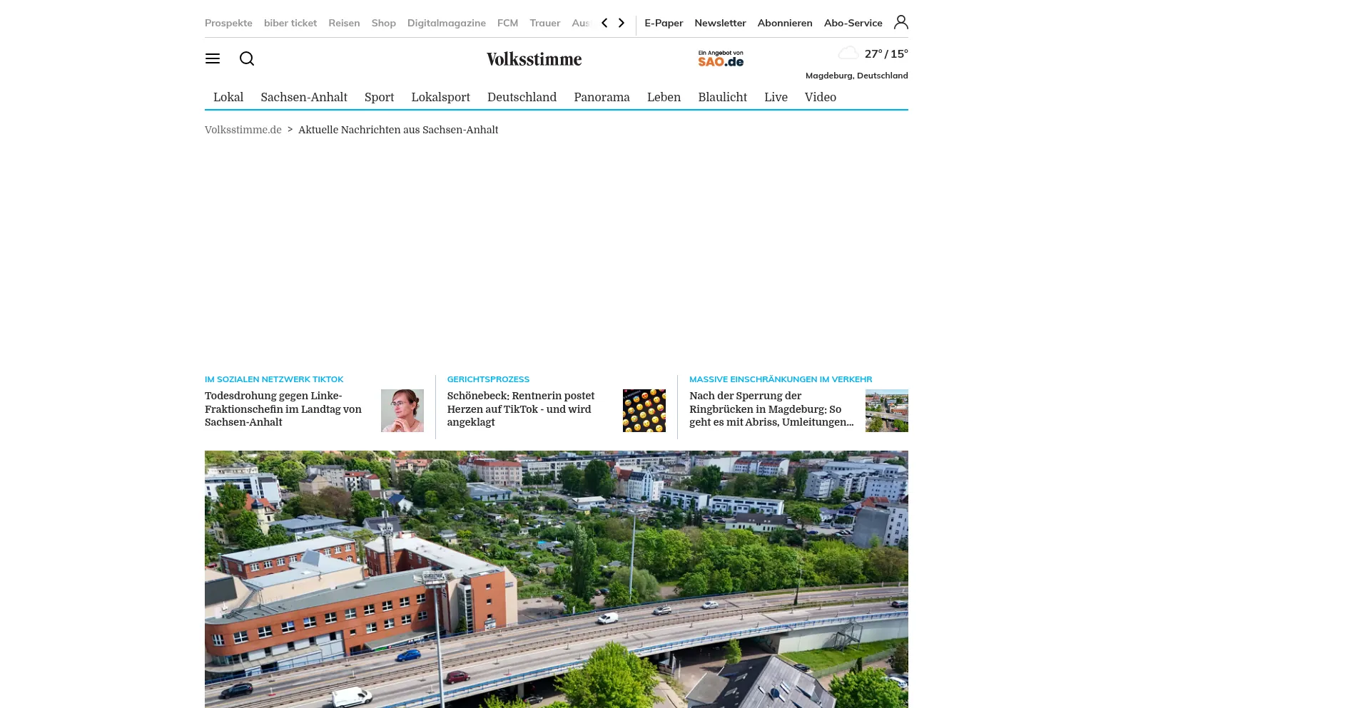 Website screenshot of Volksstimme.de