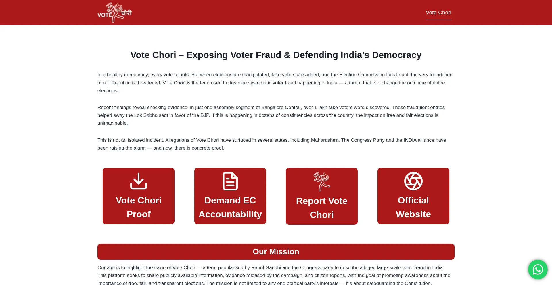 Website screenshot of Votechori.org
