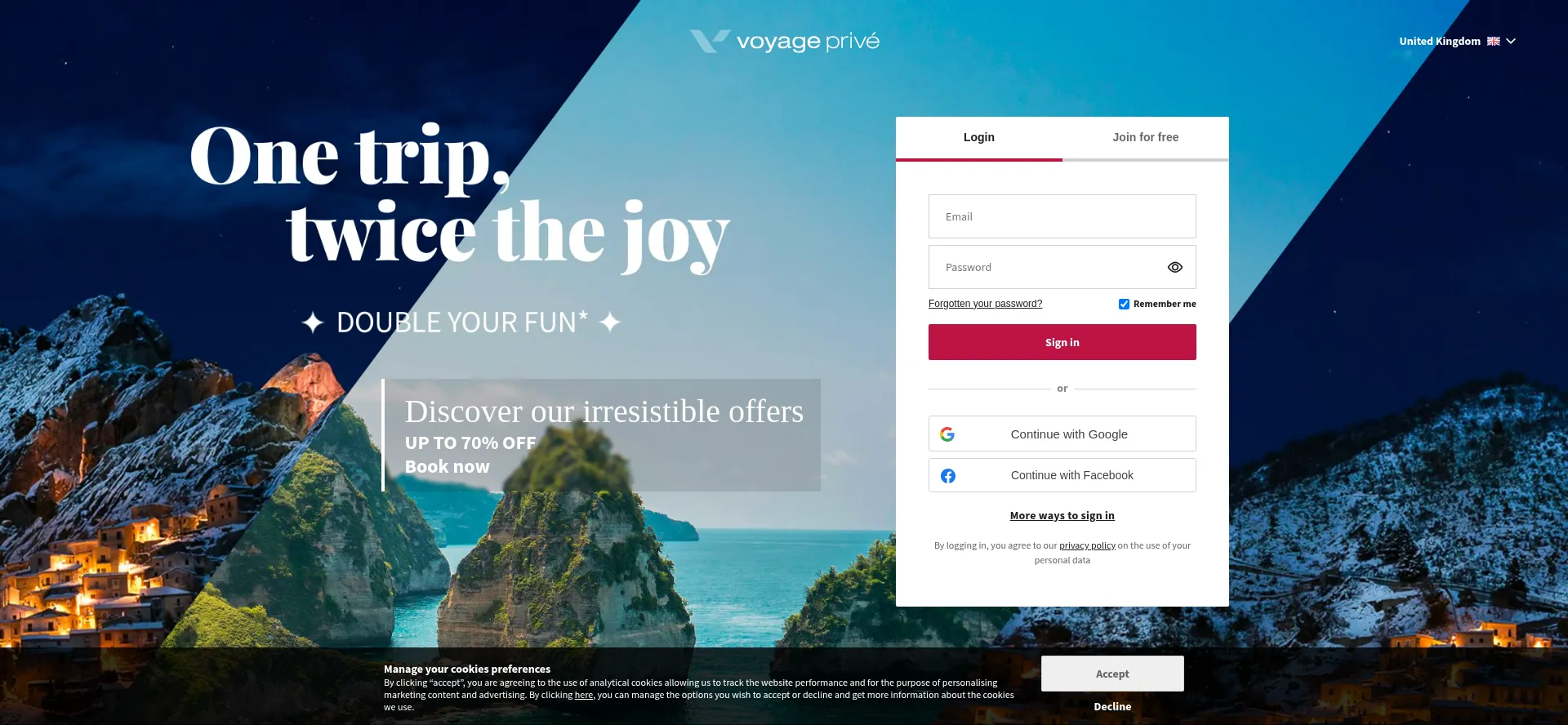 Website screenshot of Voyage-prive.com