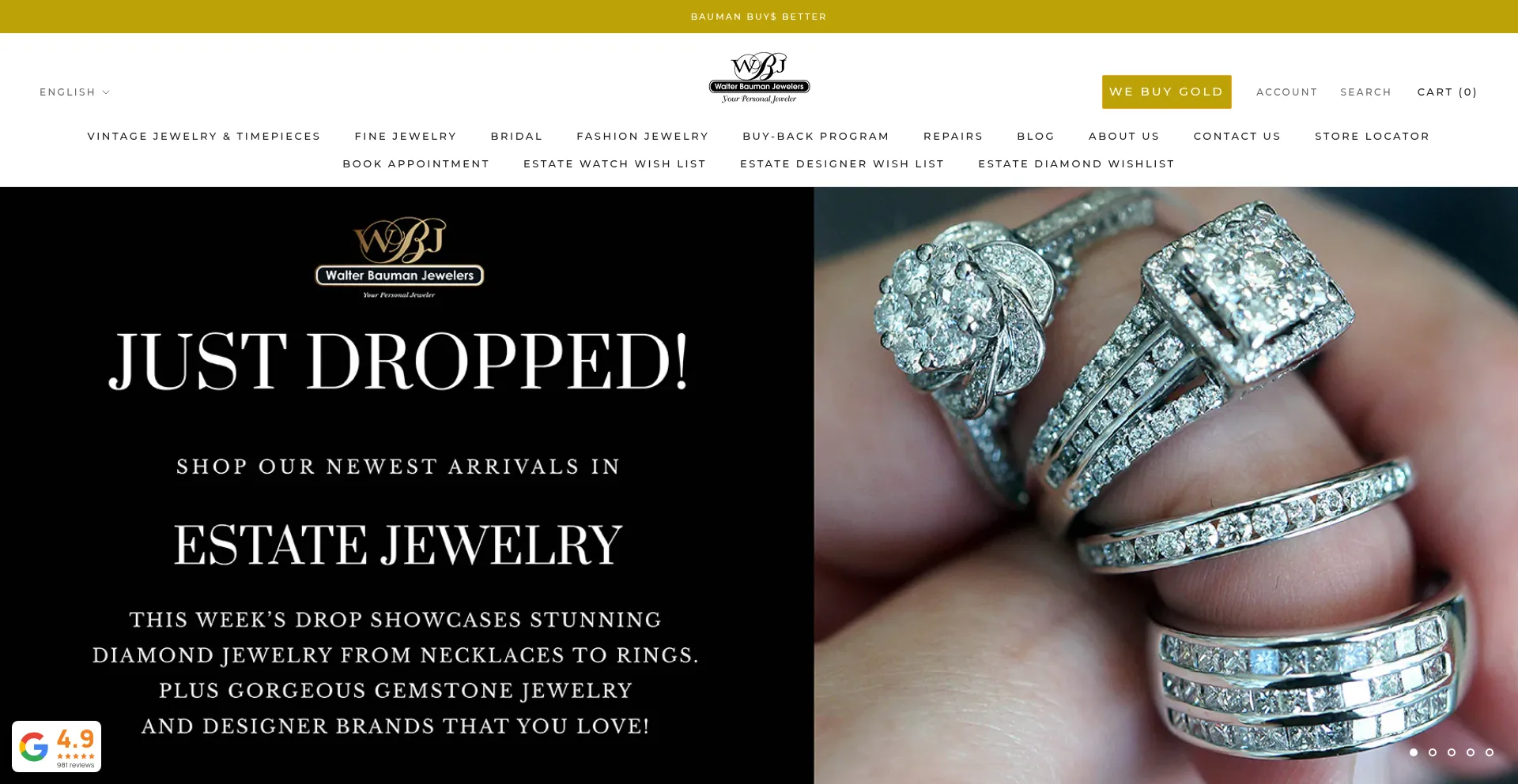 Website screenshot of Walterbaumanjewelers.com
