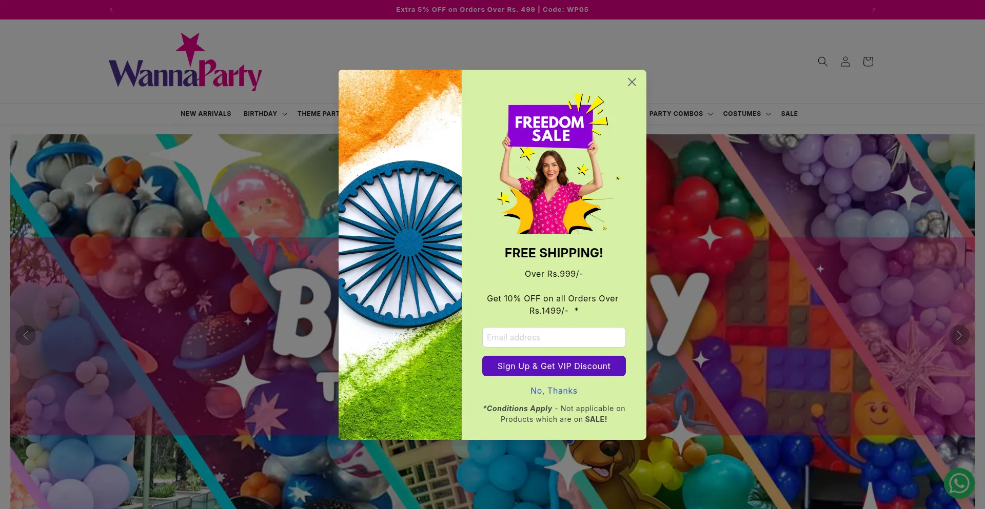 Website screenshot of Wannaparty.in