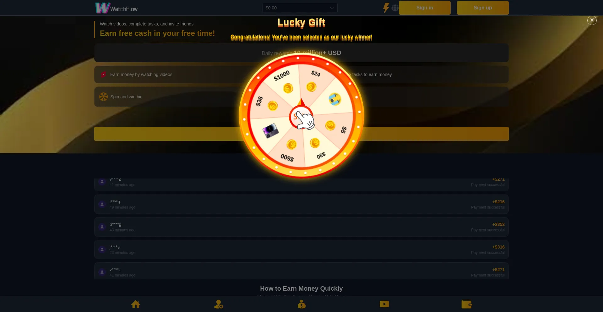 Website screenshot of Watchcflow.buzz