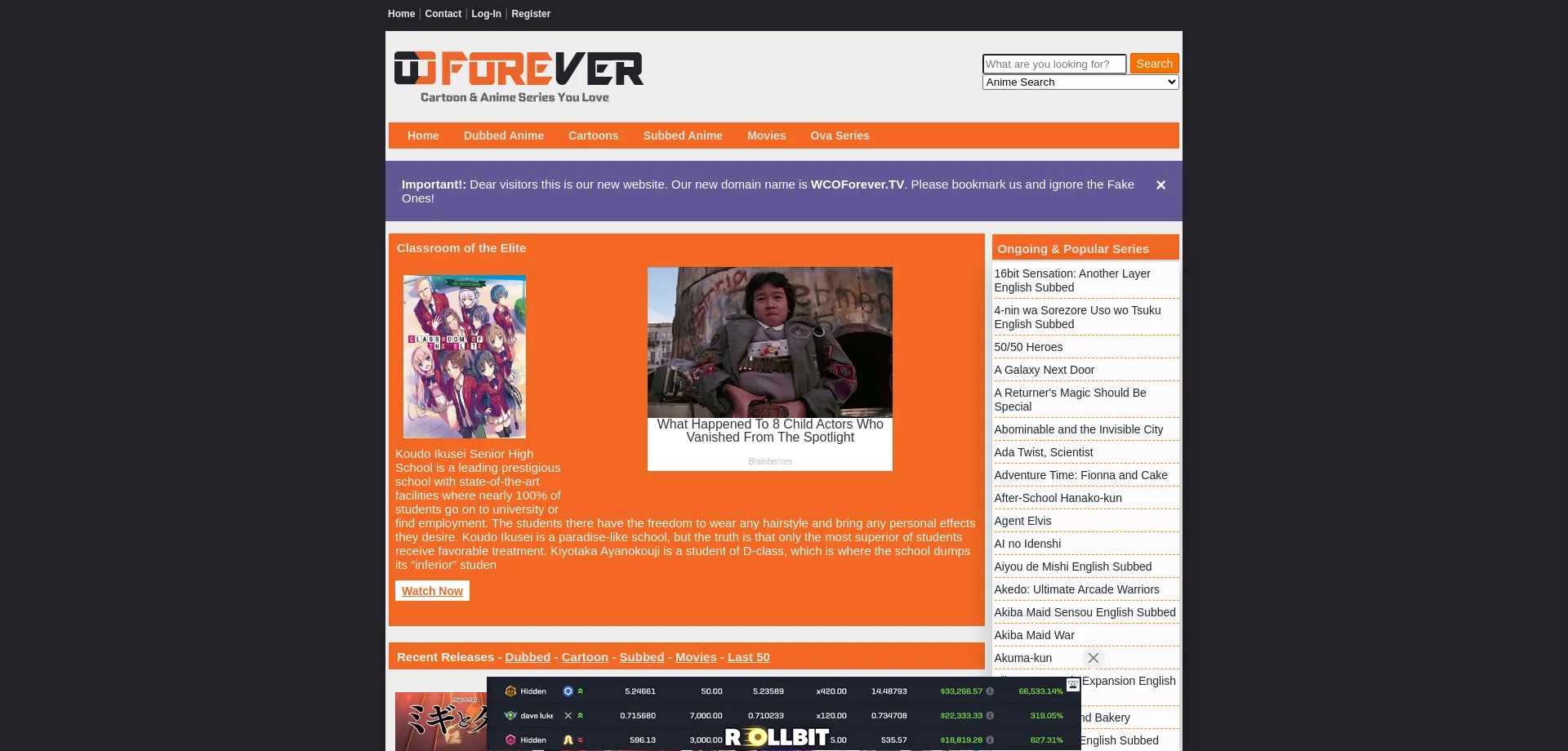 Website screenshot of Wcoforever.tv