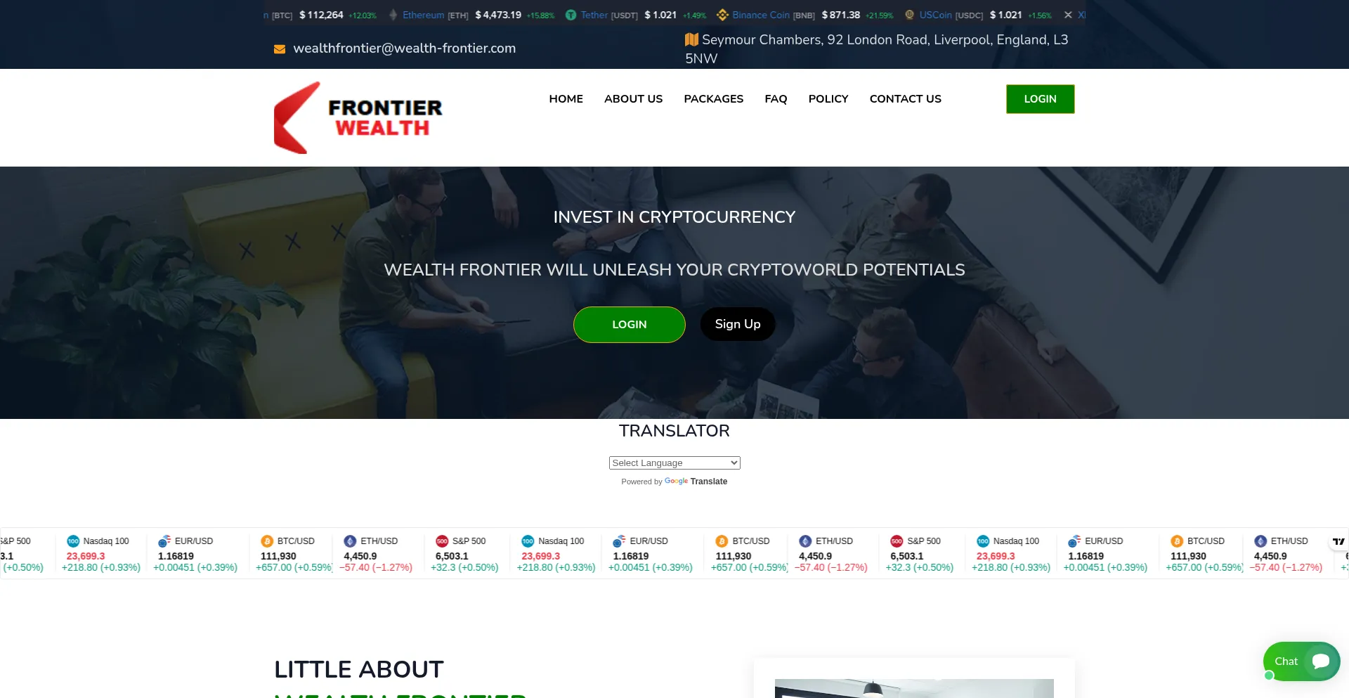 Website screenshot of Wealth-frontier.com