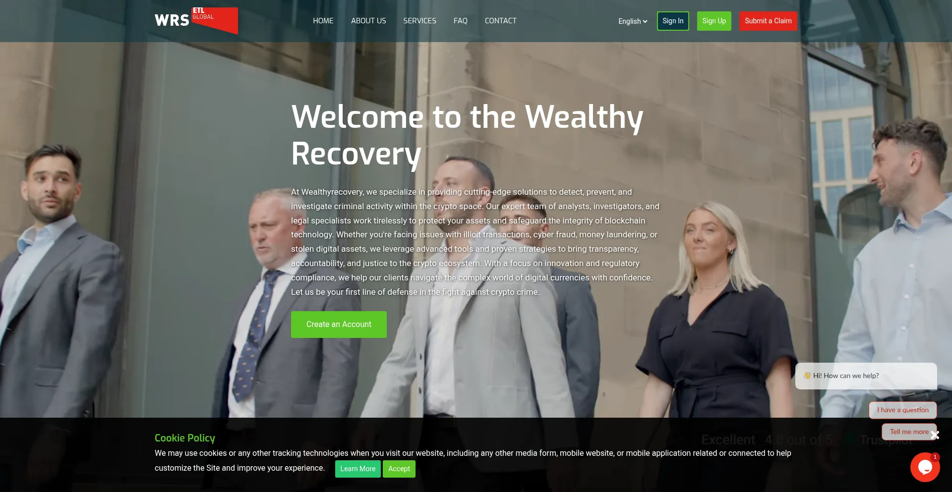 Website screenshot of Wealthyrecovery.com
