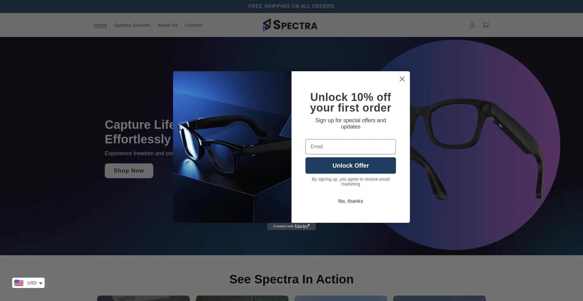 Website screenshot of Wearspectra.com