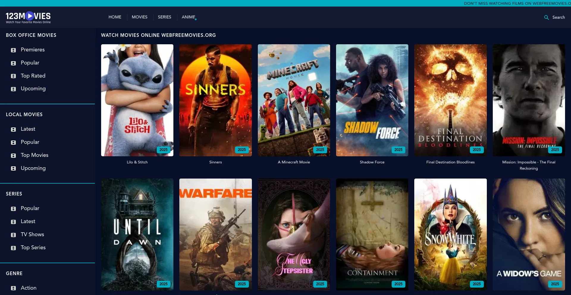 Website screenshot of Webfreemovies.org