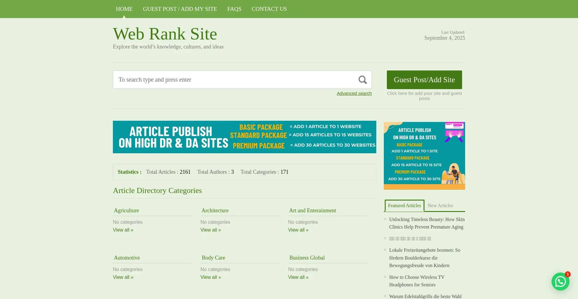 Website screenshot of Webranksite.com