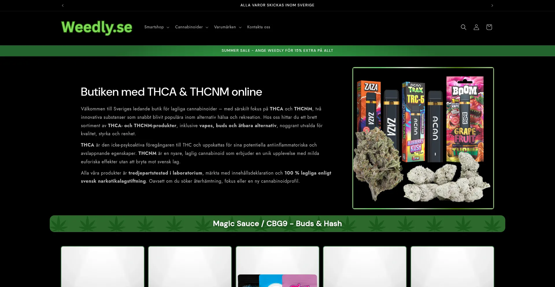 Website screenshot of Weedly.se