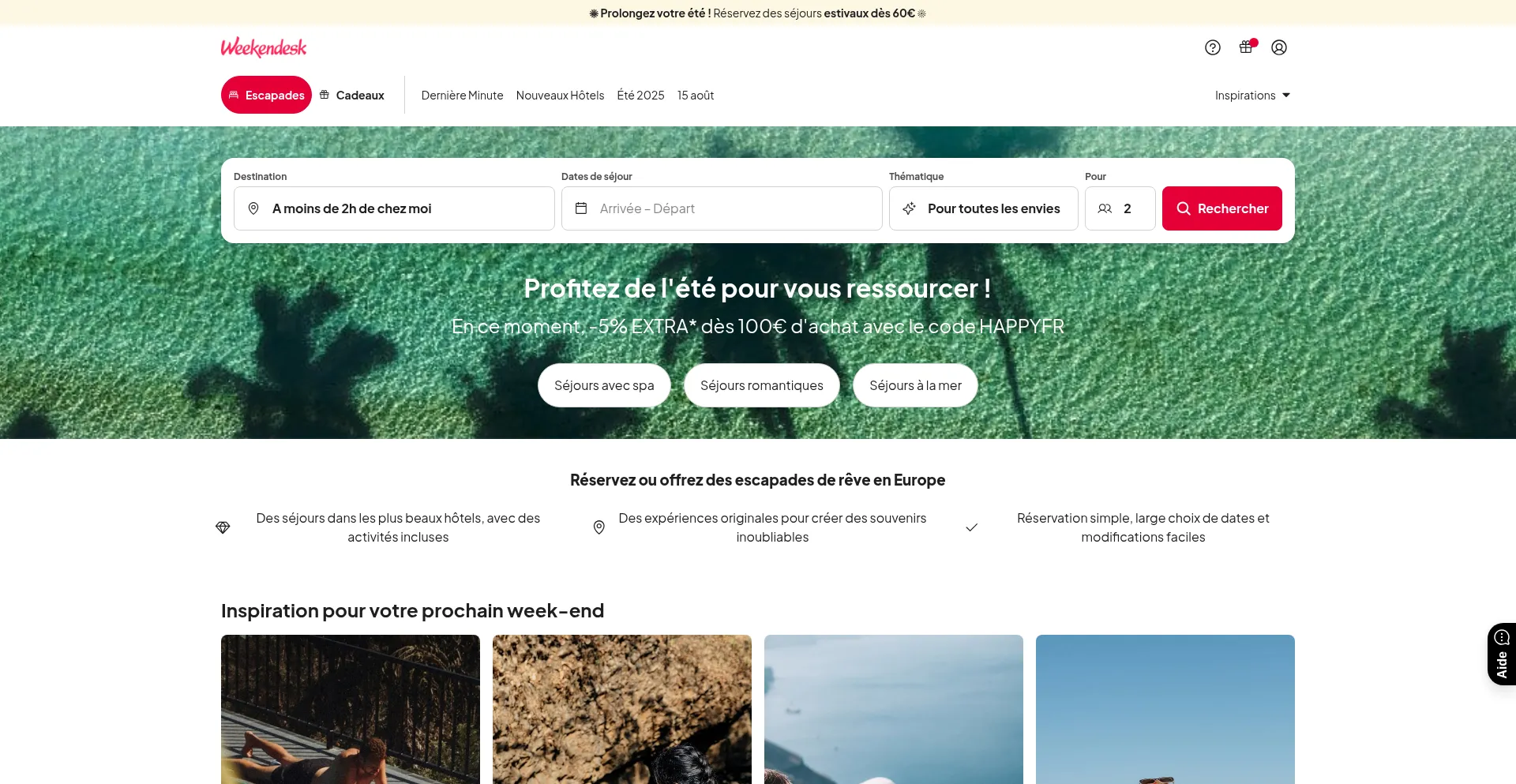Website screenshot of Weekendesk.fr
