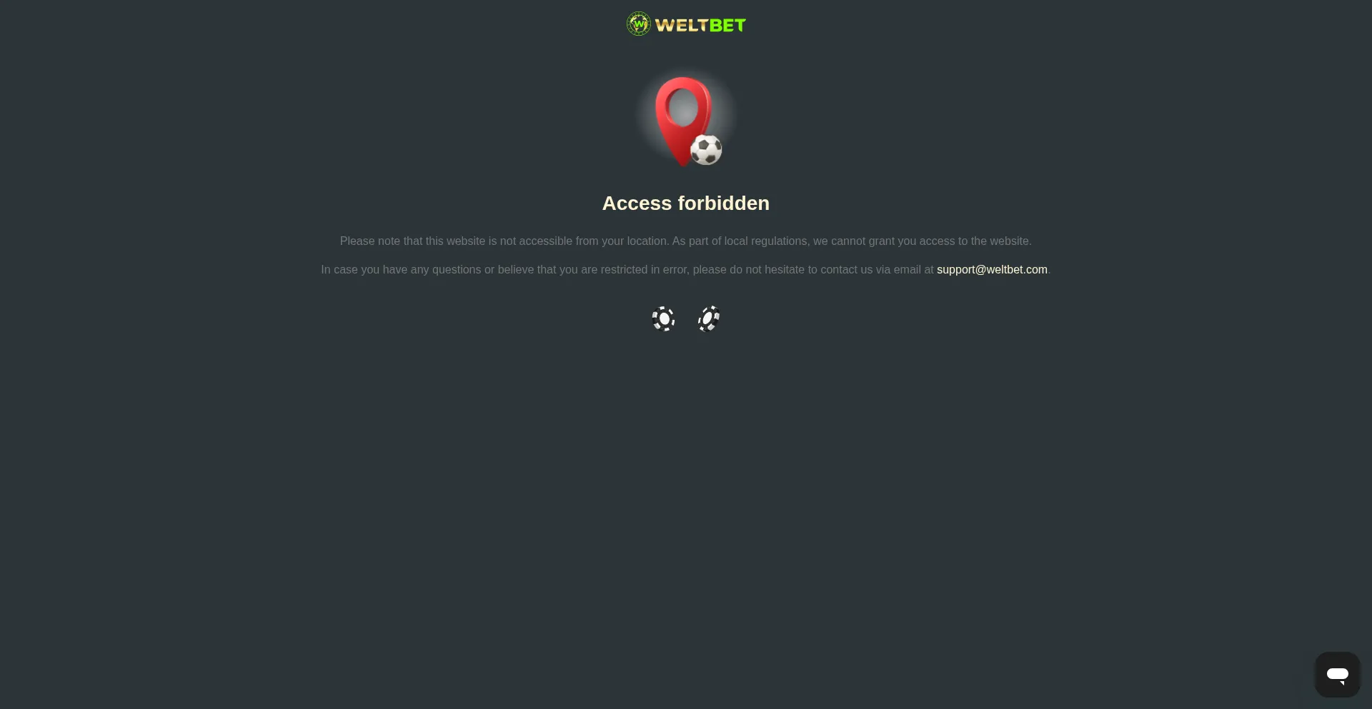Website screenshot of Weltbet.com