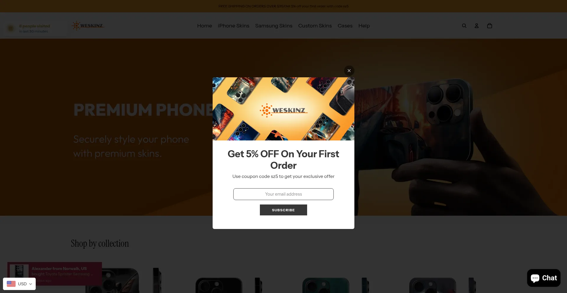 Website screenshot of Weskinz.com