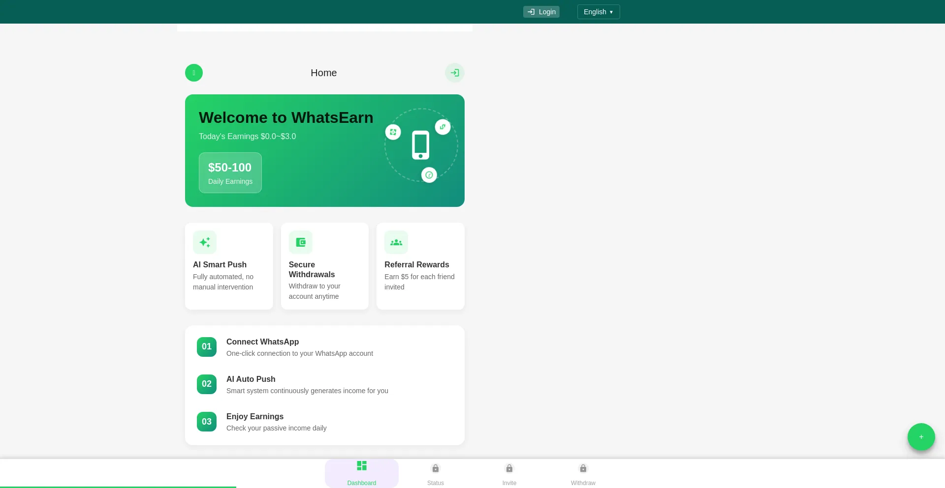 Website screenshot of Whatearn8.cc