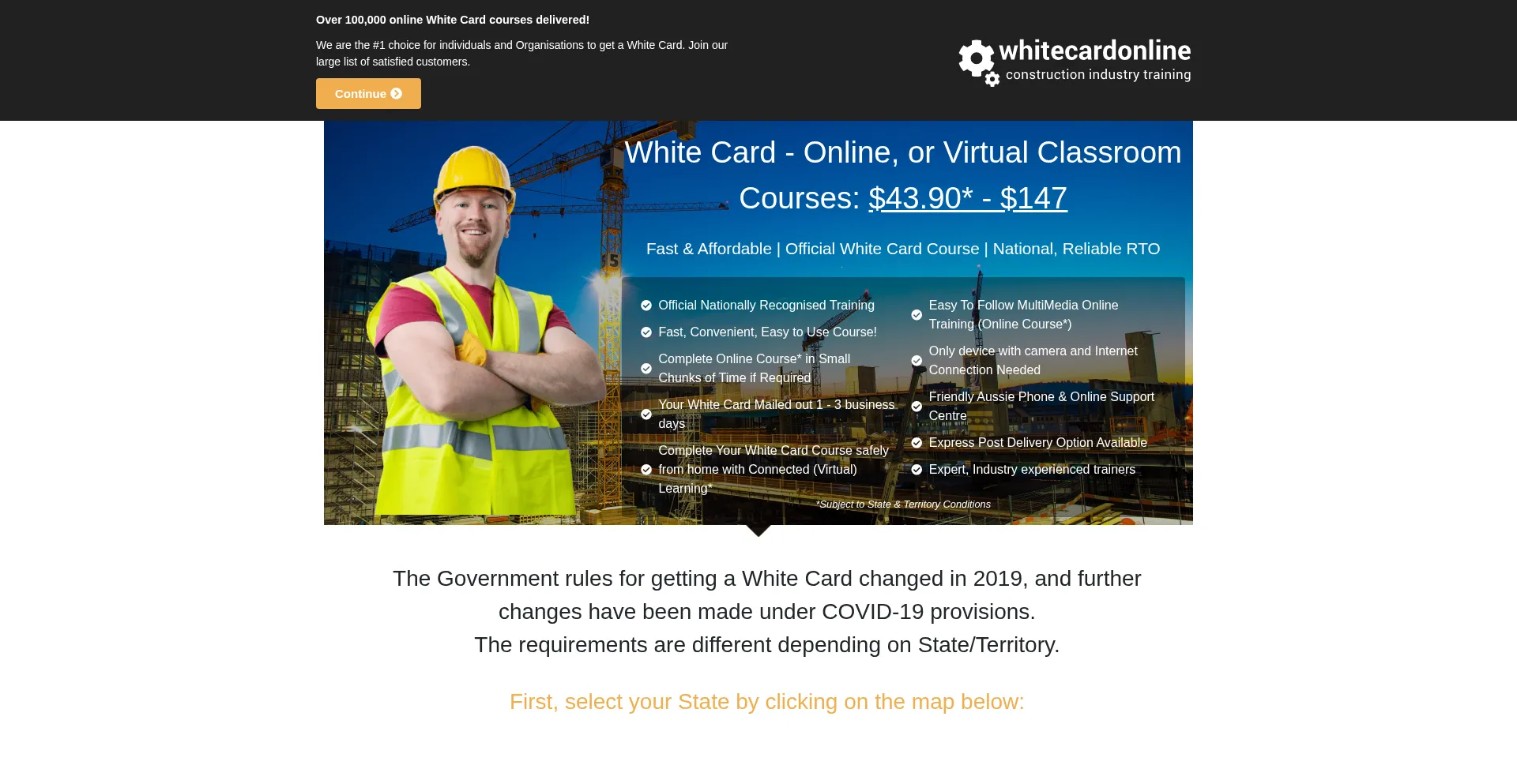 Website screenshot of Whitecardonline.com.au