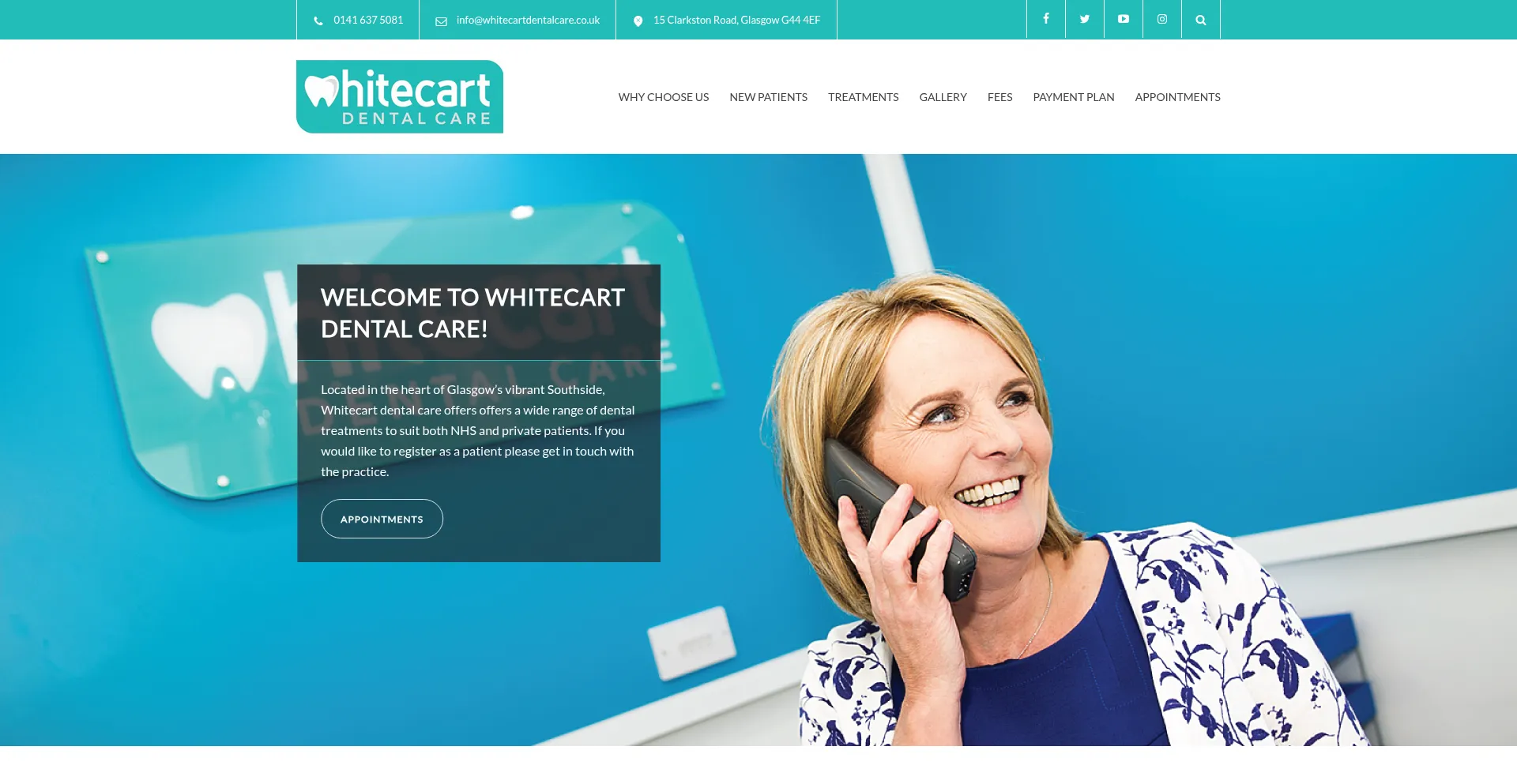 Website screenshot of Whitecartdentalcare.com