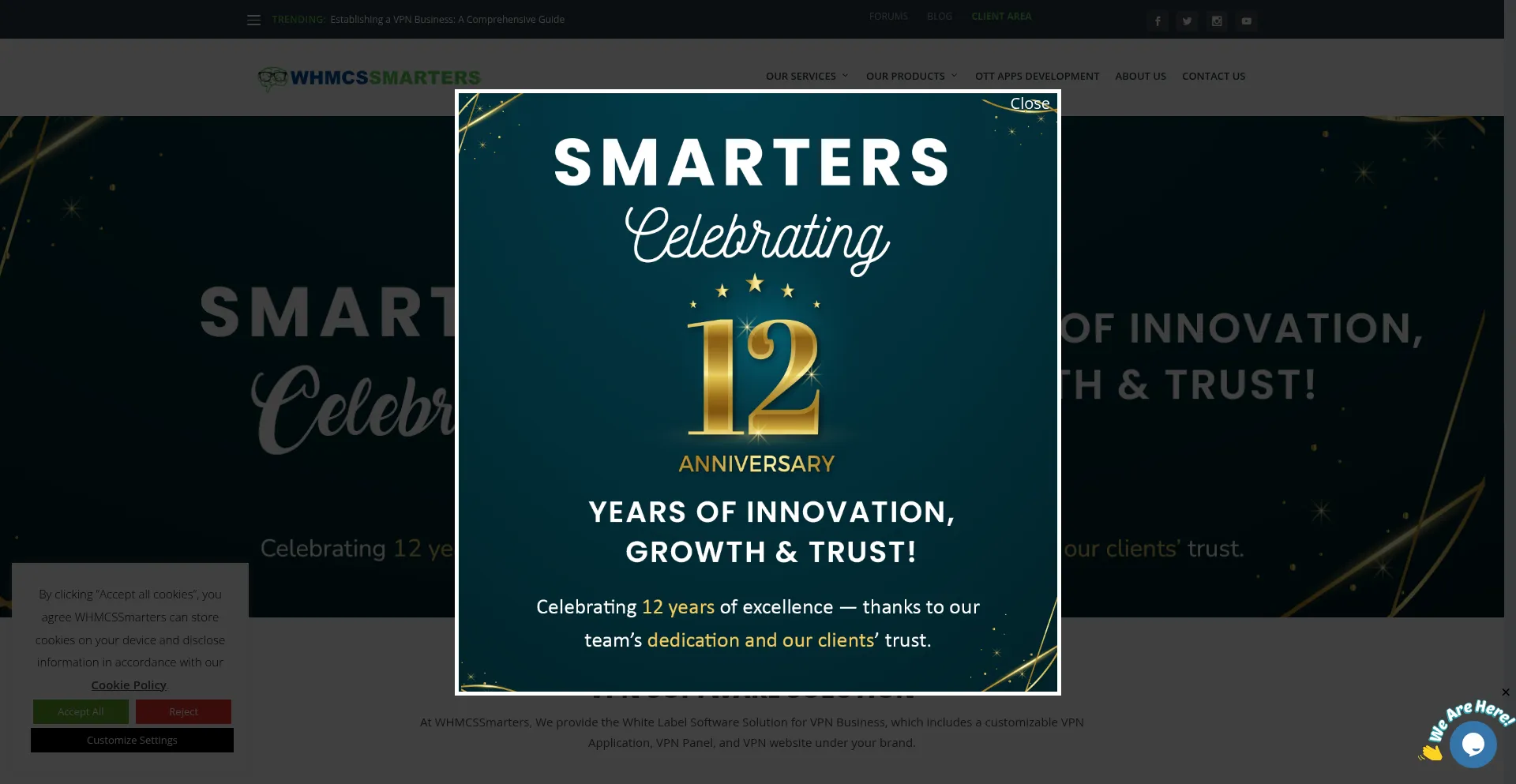 Website screenshot of Whmcssmarters.com