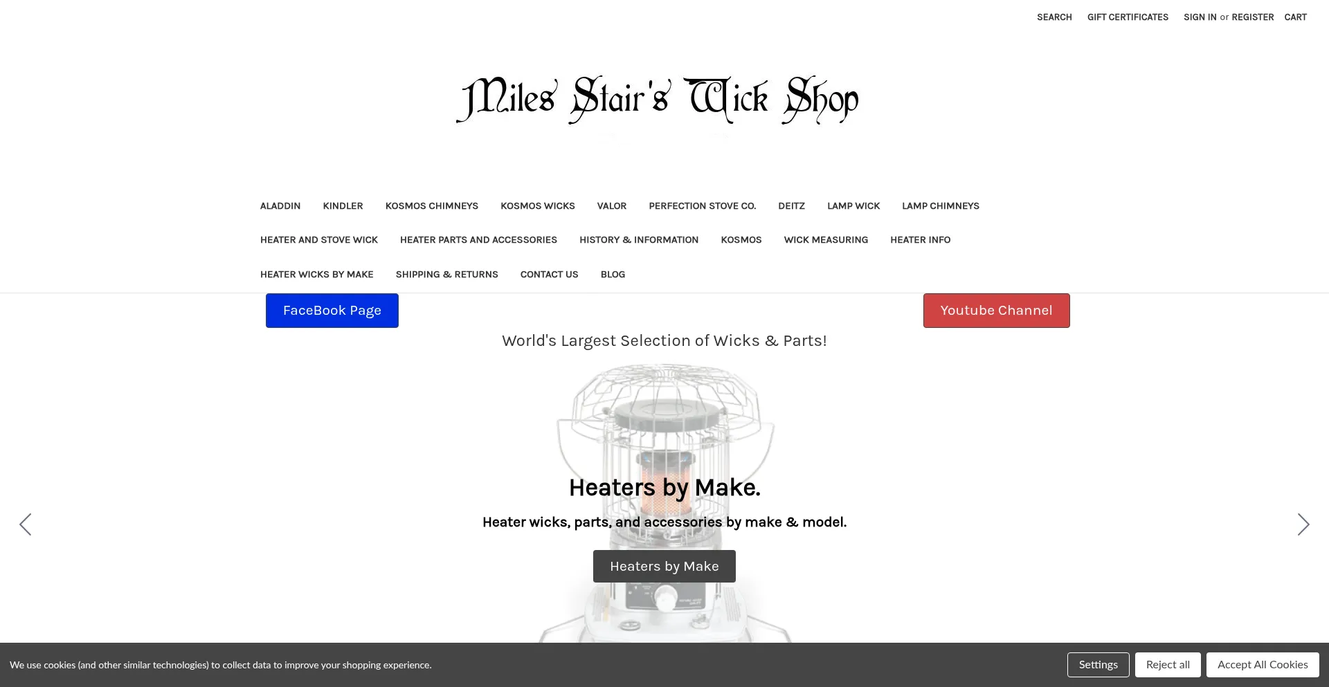Website screenshot of Wickshop.com