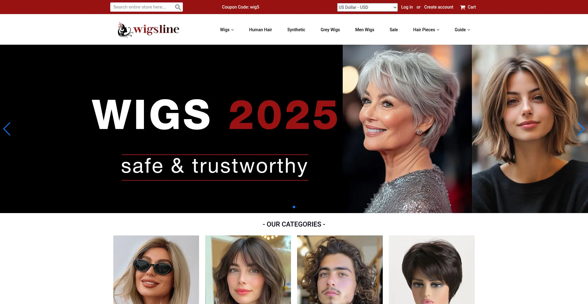 Website screenshot of Wigsline.com