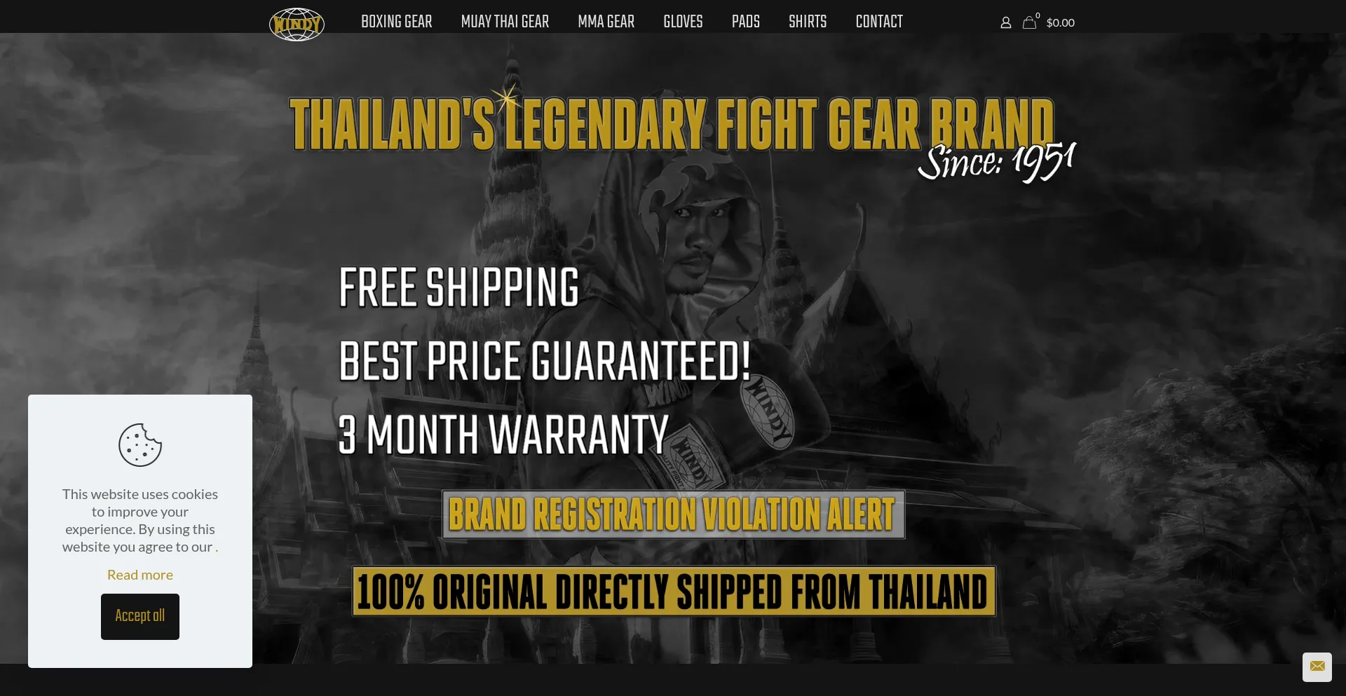 Website screenshot of Windyboxingstore.com