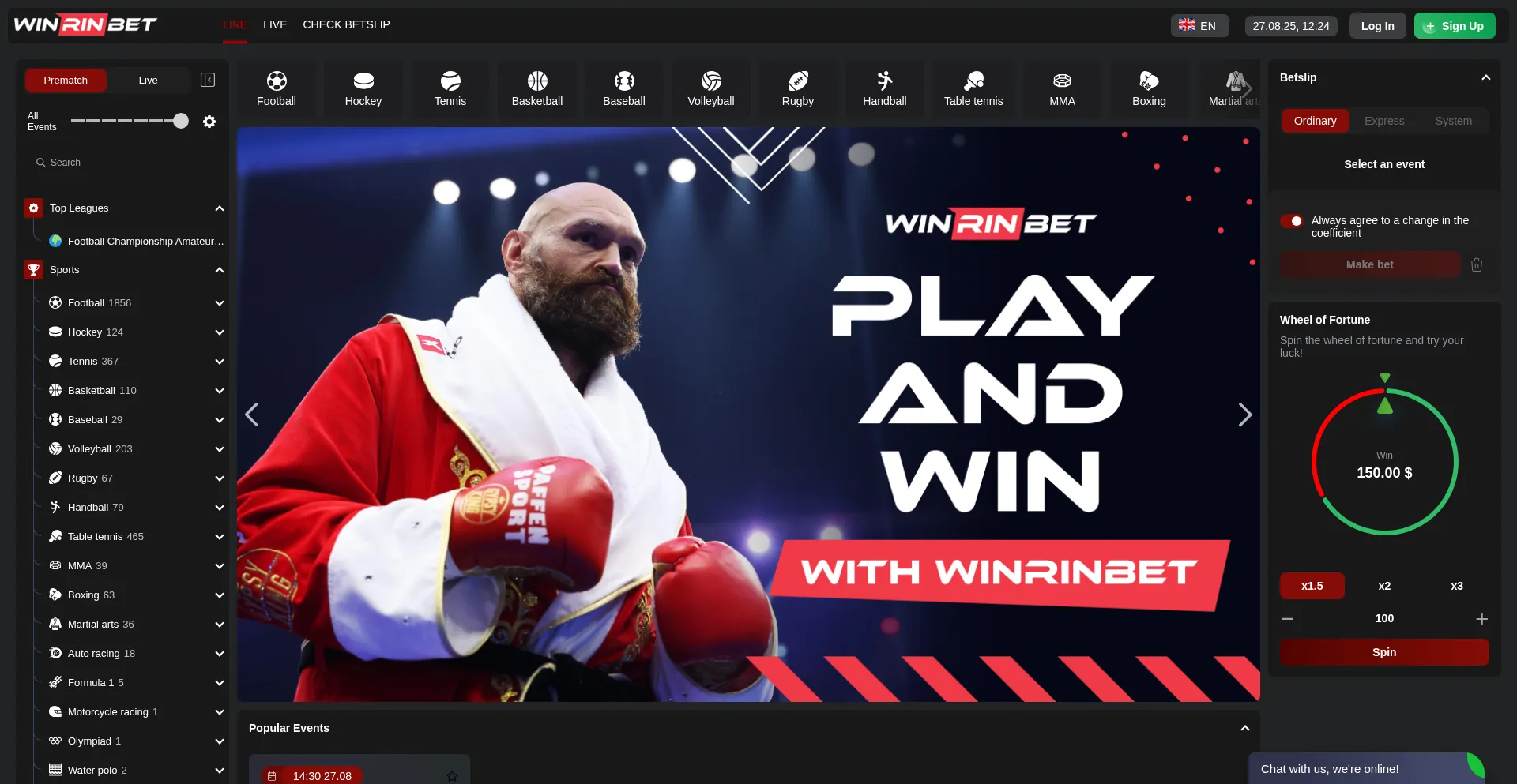Website screenshot of Winrinbet.com