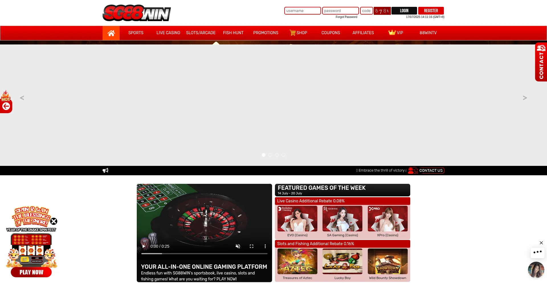 Website screenshot of Winsg88.com