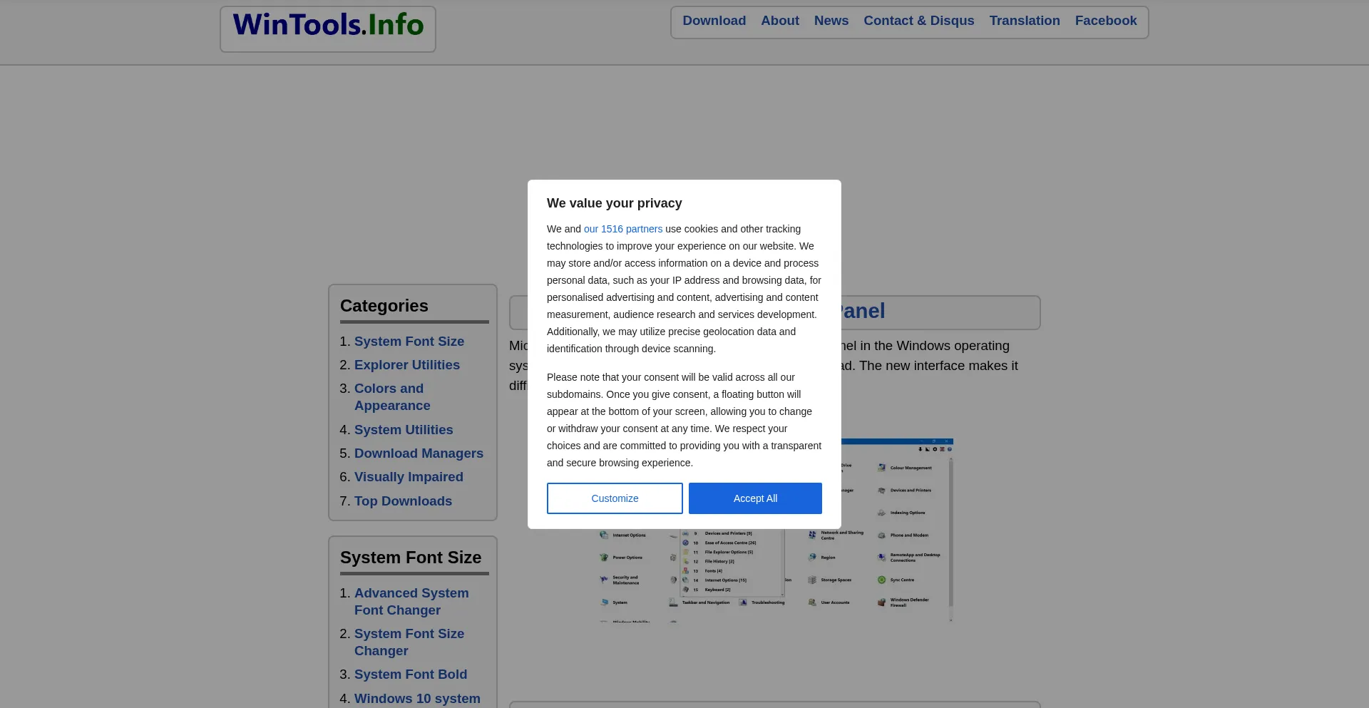 Website screenshot of Wintools.info