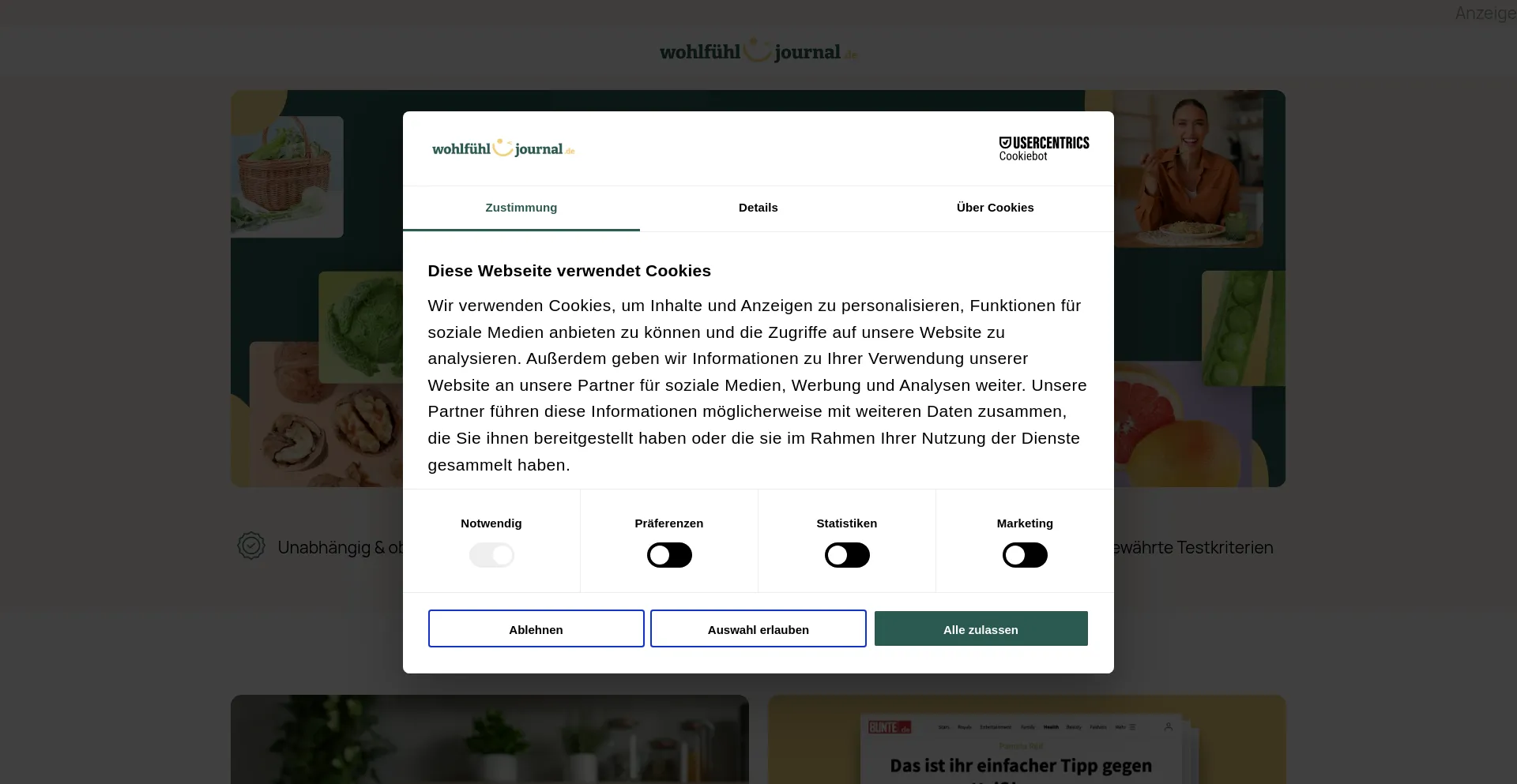 Website screenshot of Wohlfuehl-journal.de