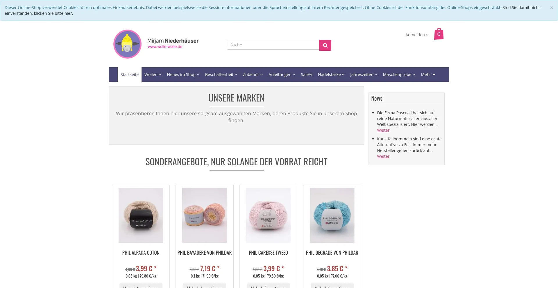 Website screenshot of Wolle-wolle.de