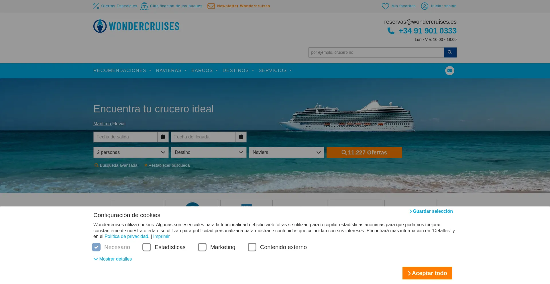 Website screenshot of Wondercruises.es
