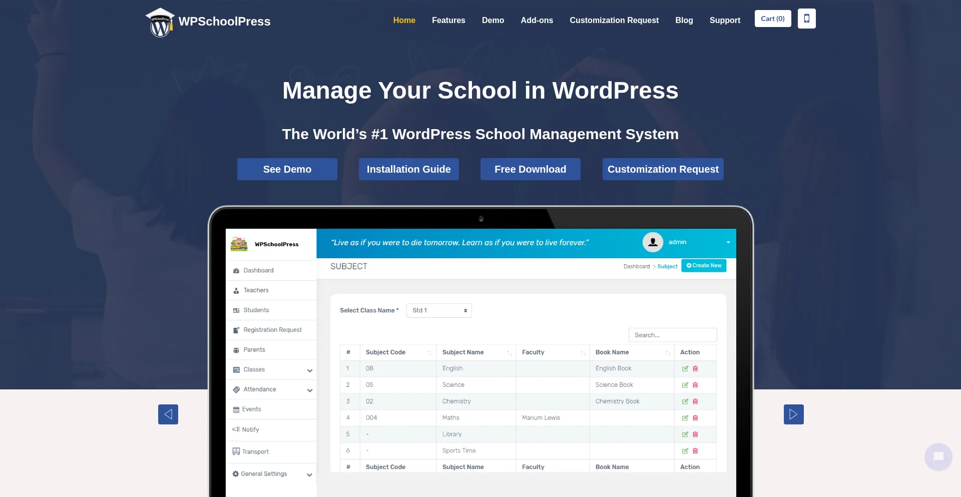Website screenshot of Wpschoolpress.com