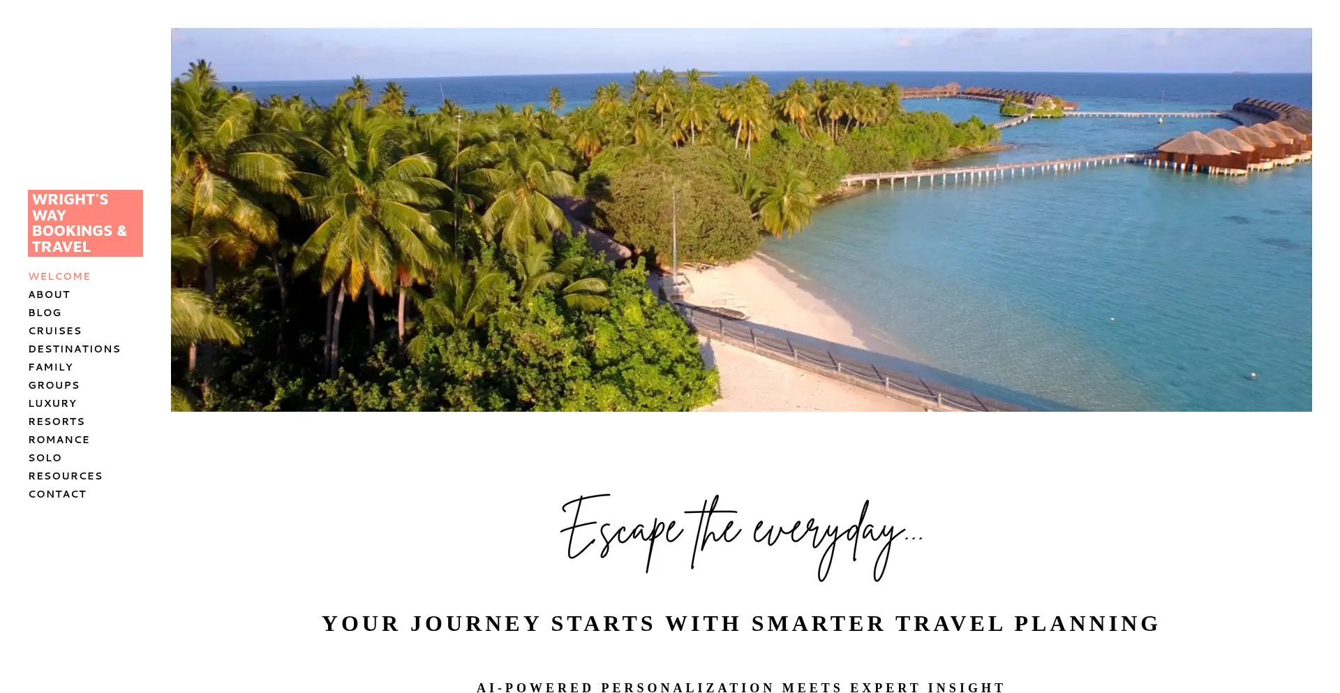 Website screenshot of Wrightswaybookingstravel.info