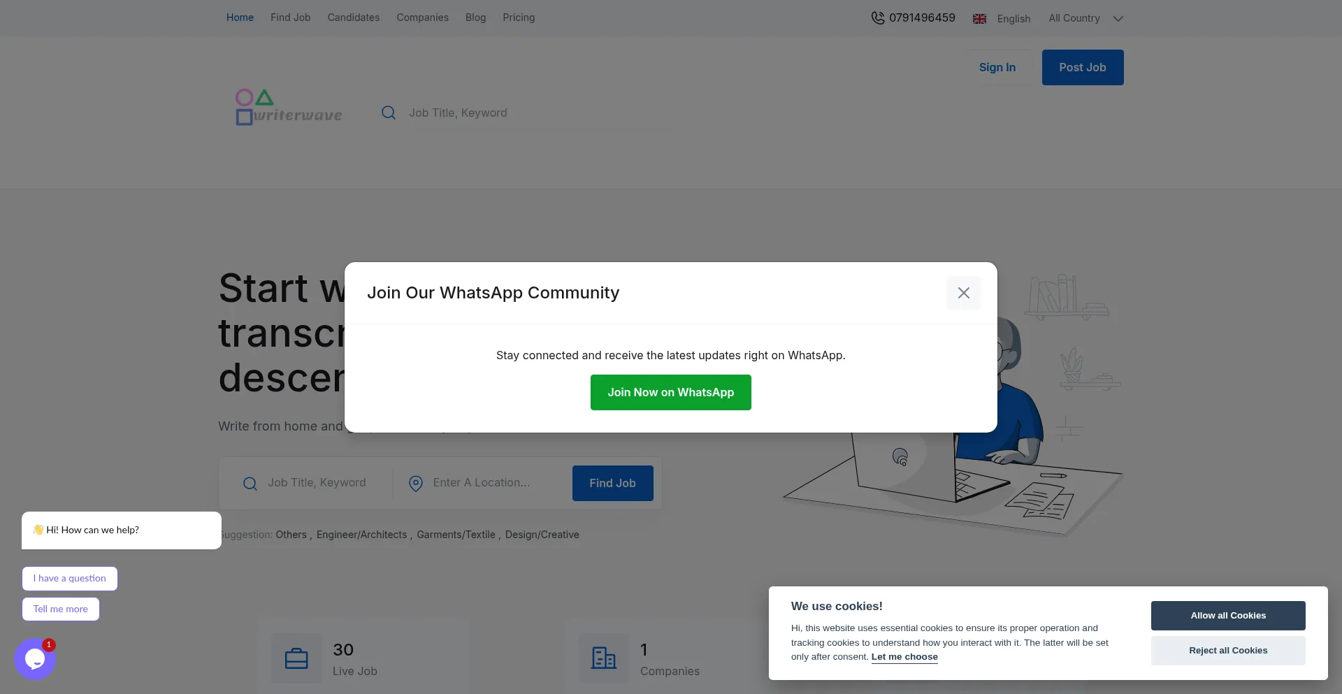 Website screenshot of Writerwave.com