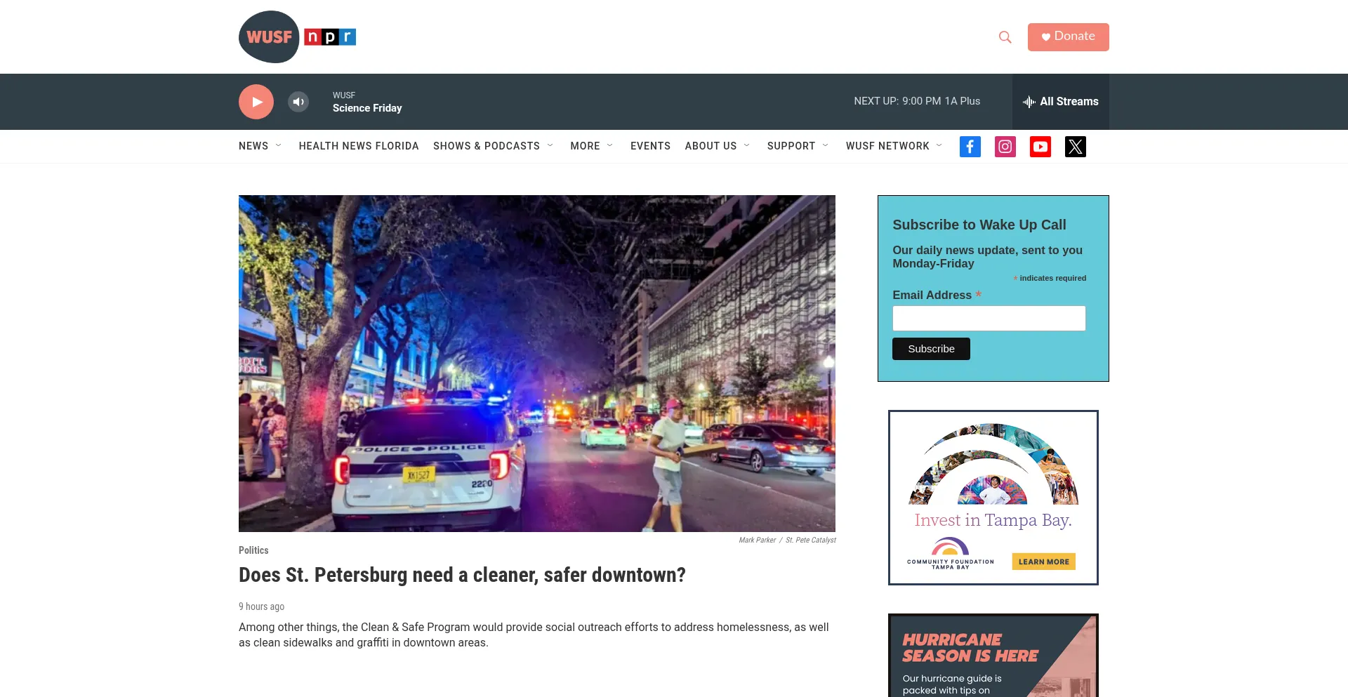Website screenshot of Wusf.org