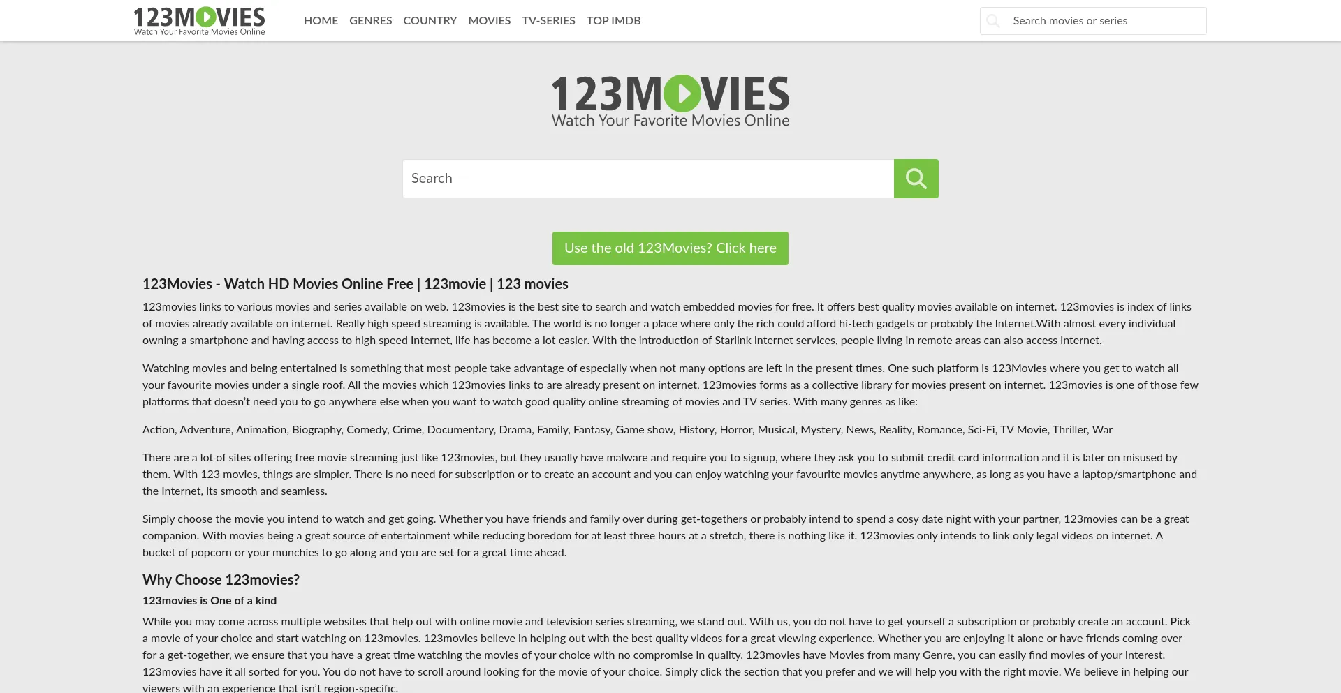 Website screenshot of Ww5.123moviesfree.net