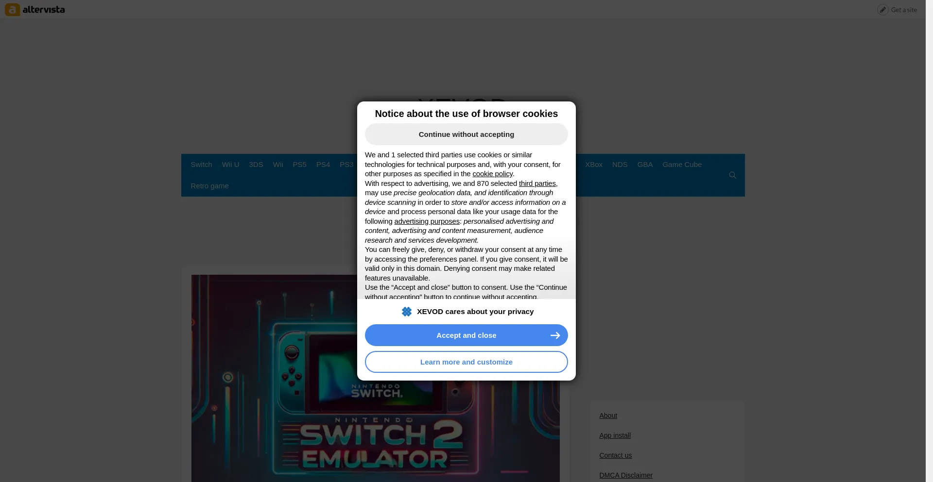 Website screenshot of Xevod.com
