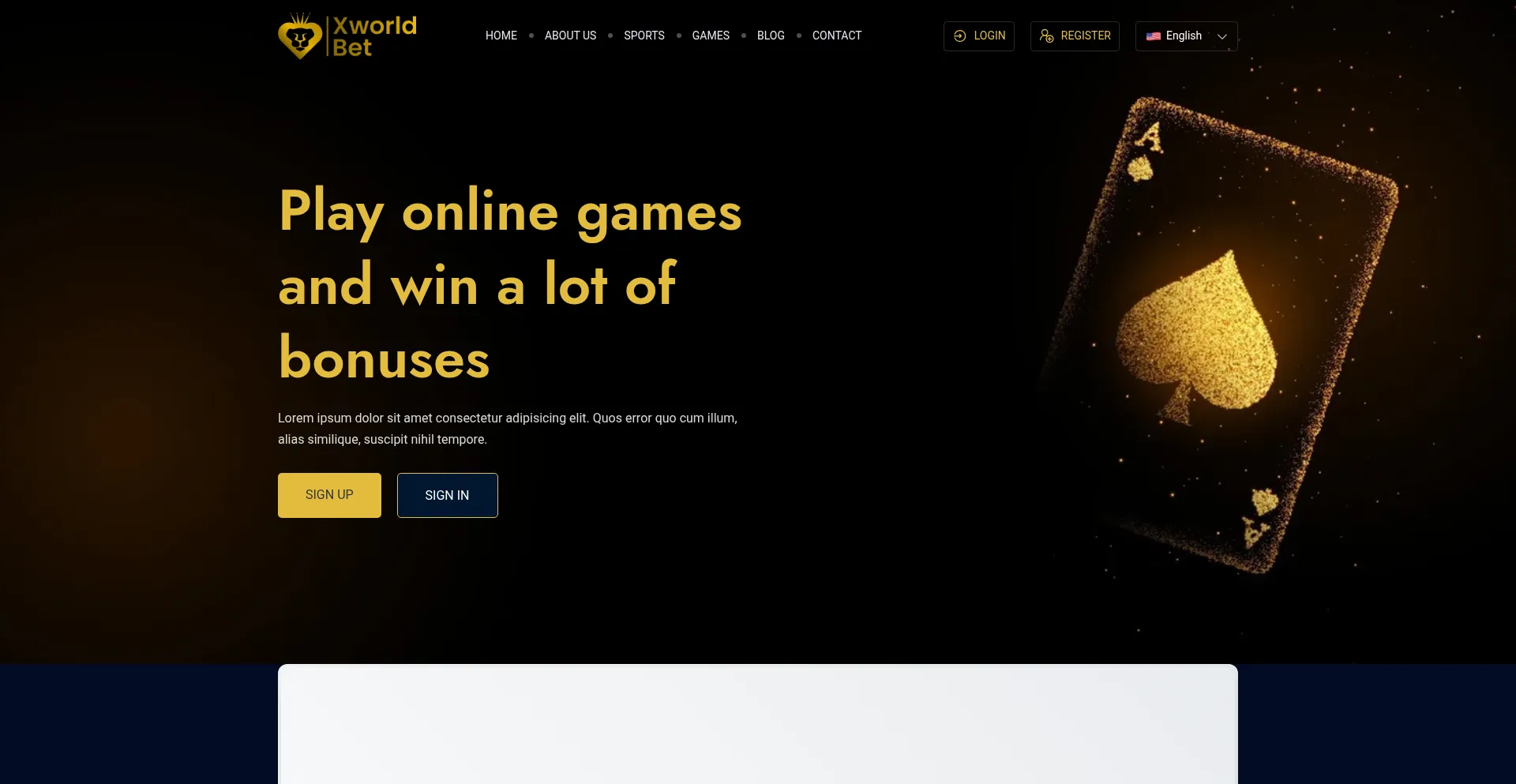 Website screenshot of Xworldbet.com