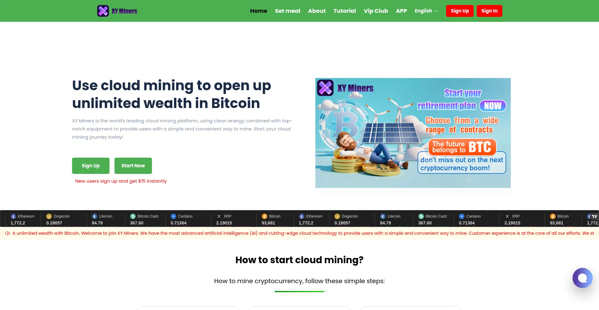 Website screenshot of Xyminers.com