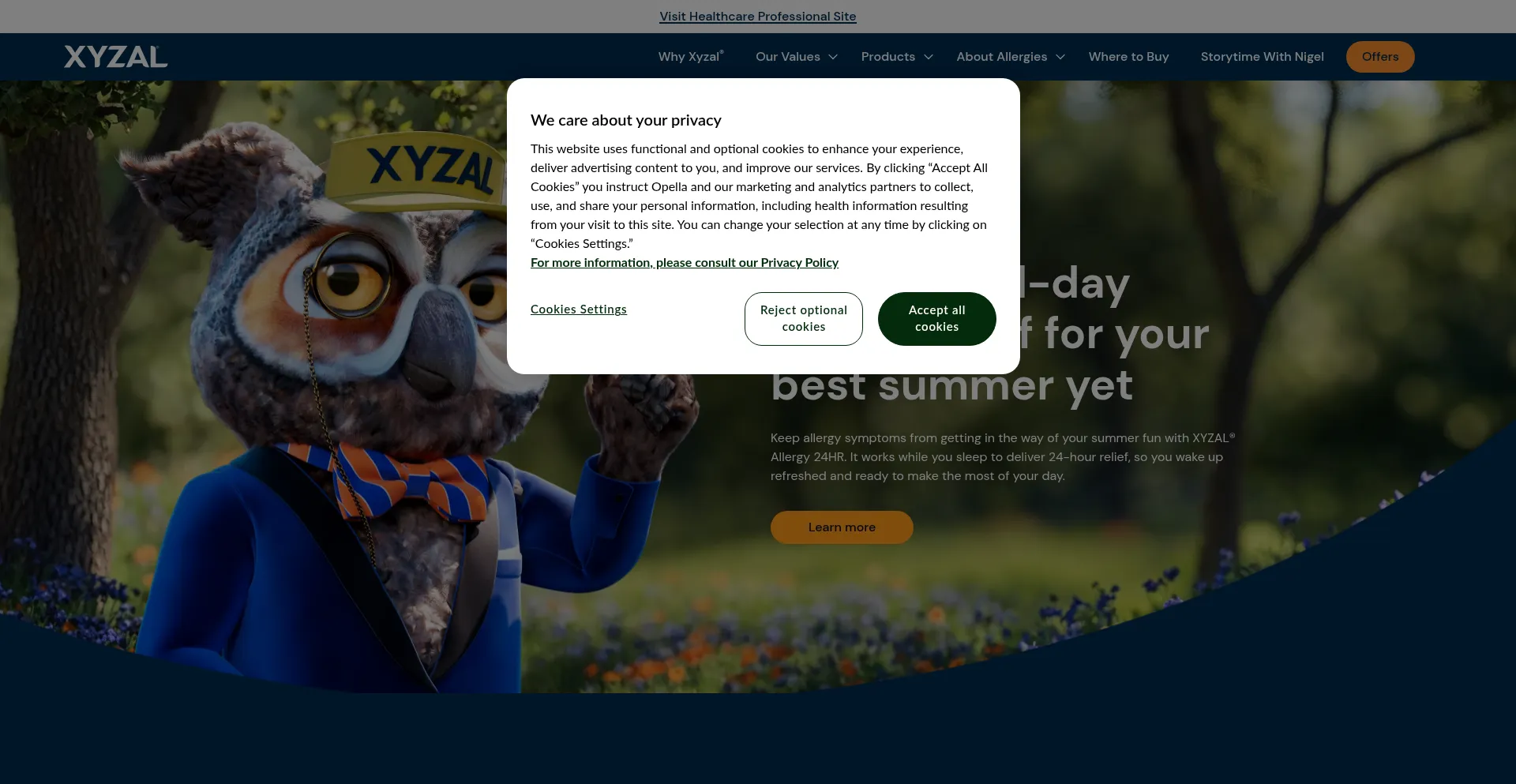 Website screenshot of Xyzal.com