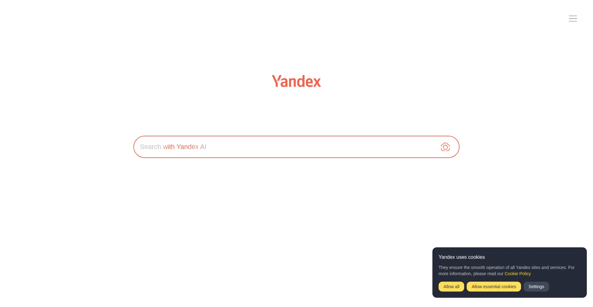 Website screenshot of Yandex.de