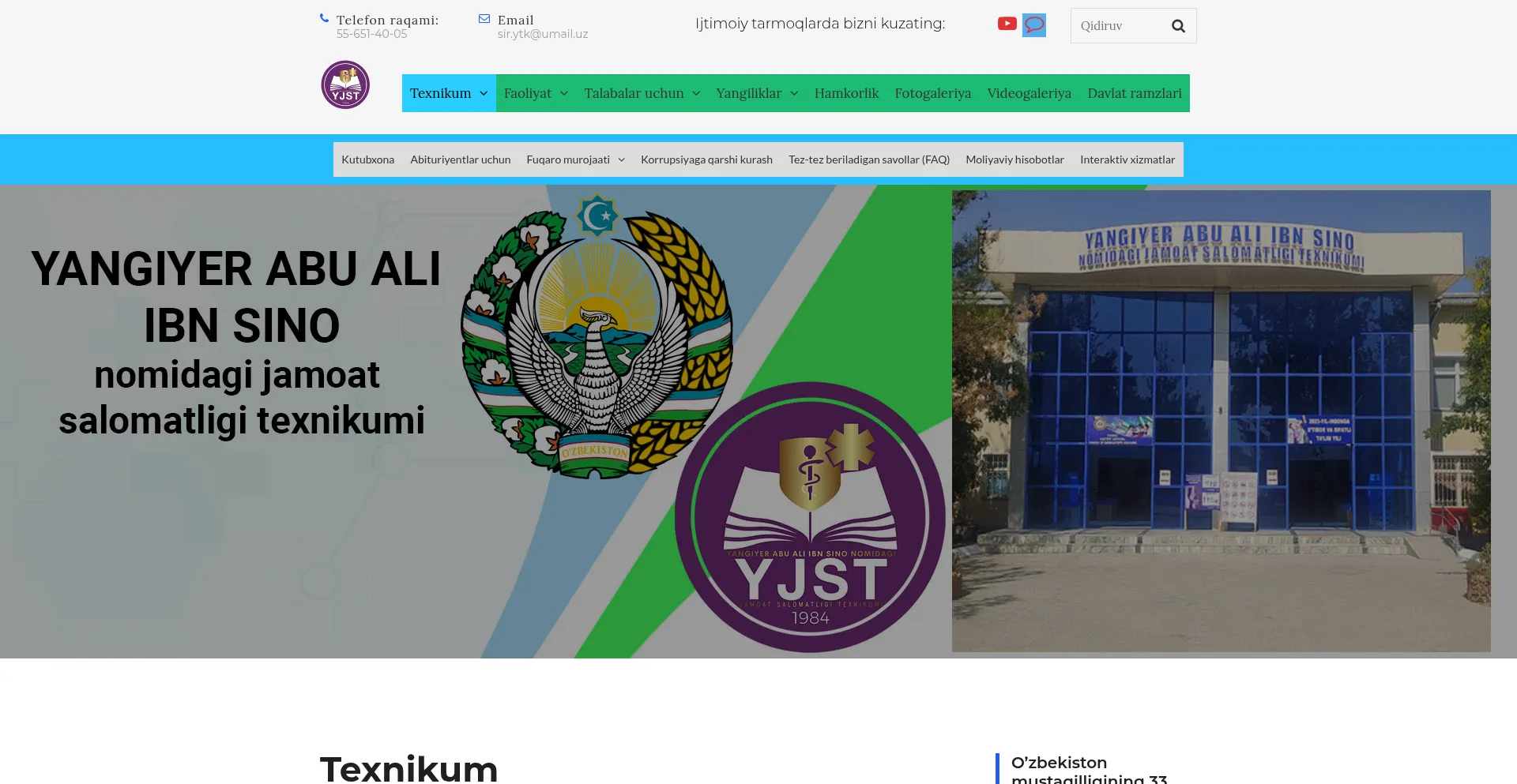Website screenshot of Yjst.uz