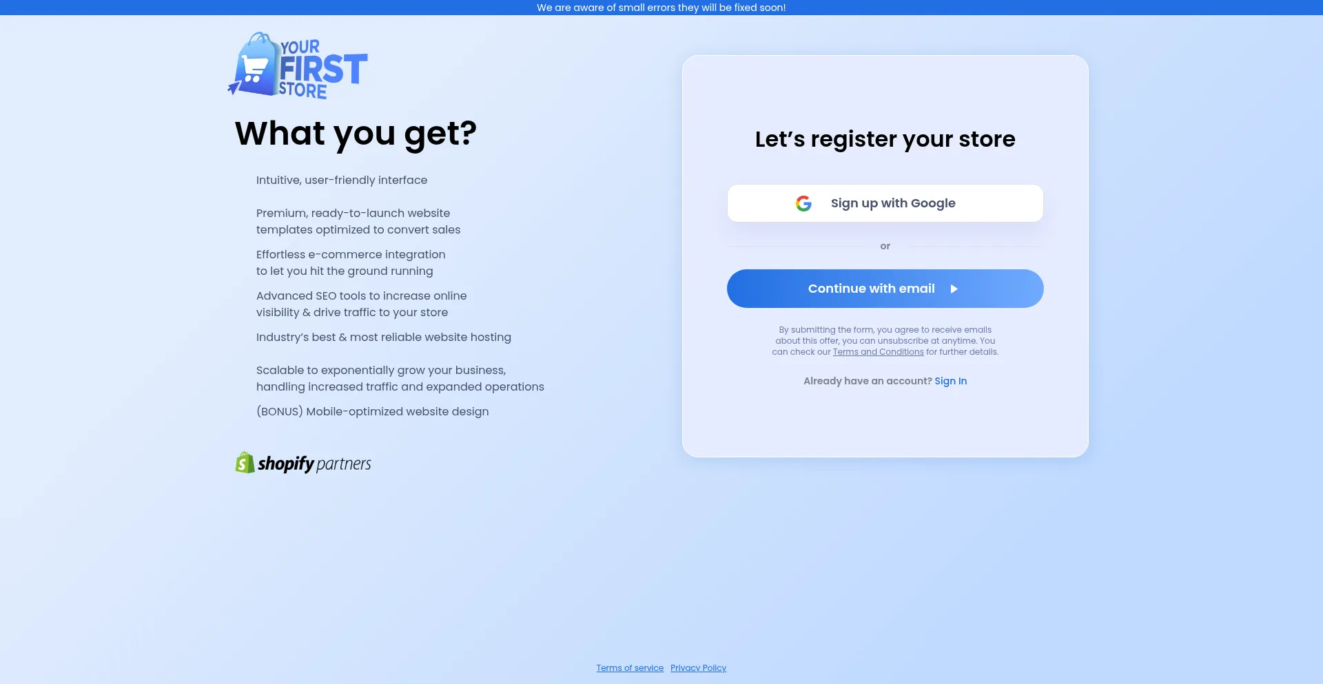 Website screenshot of Yourfirst.store