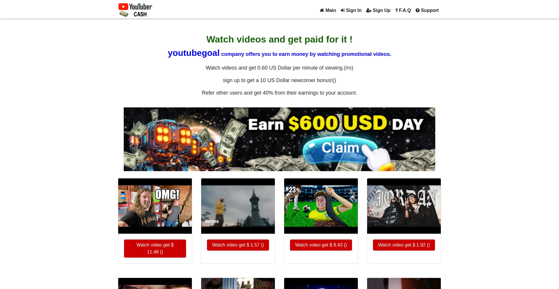 Website screenshot of Youtubegoal.xyz