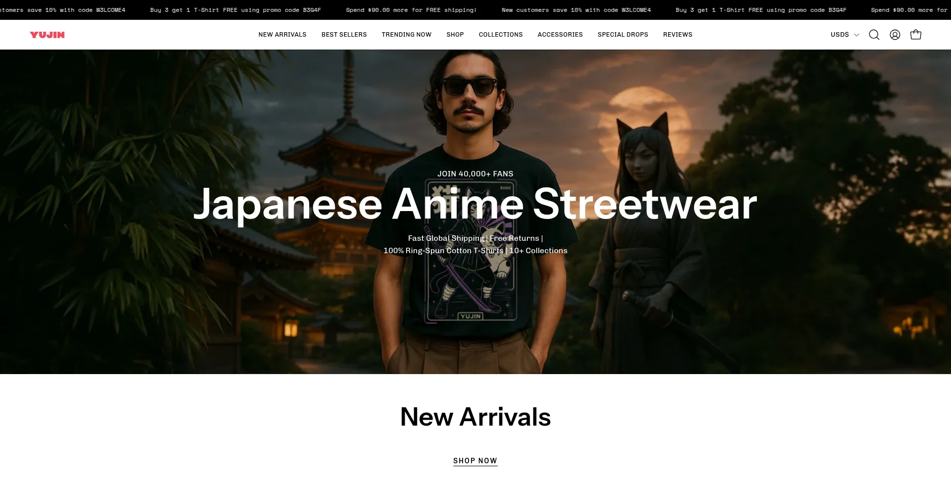 Website screenshot of Yujinclothing.com
