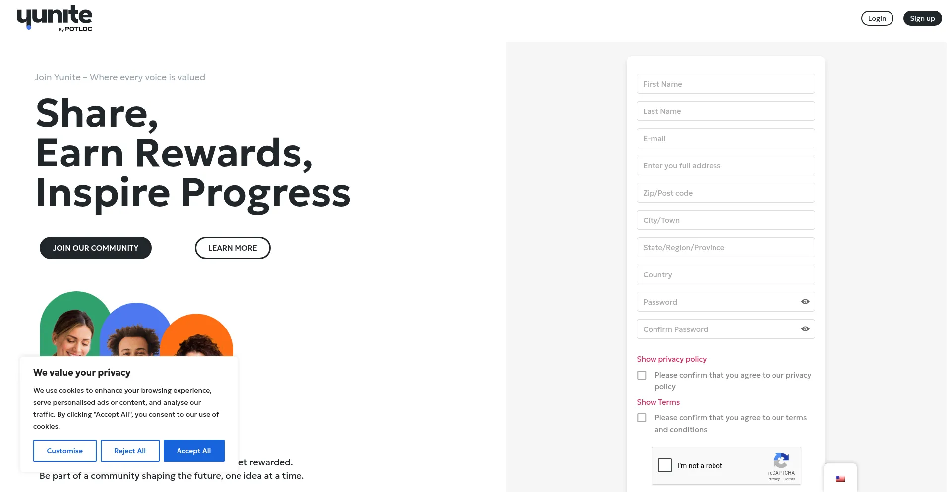 Website screenshot of Yunite.io
