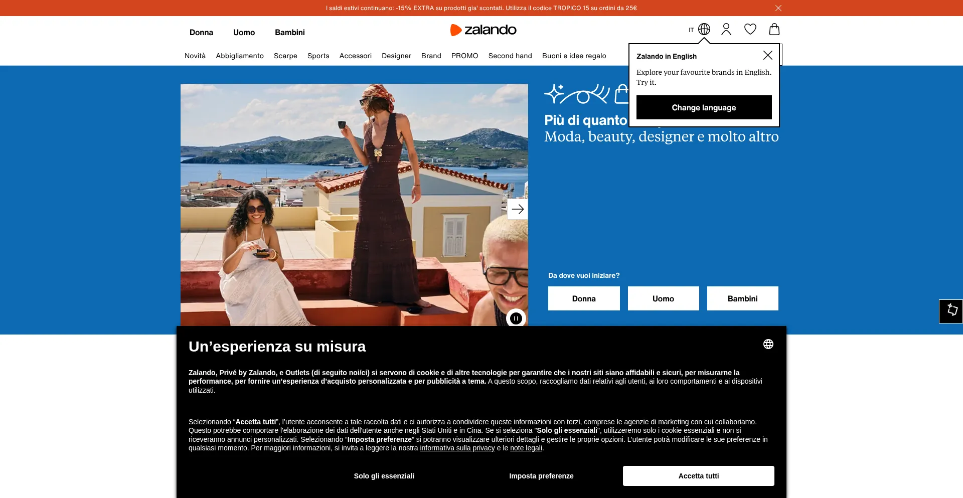Website screenshot of Zalando.it