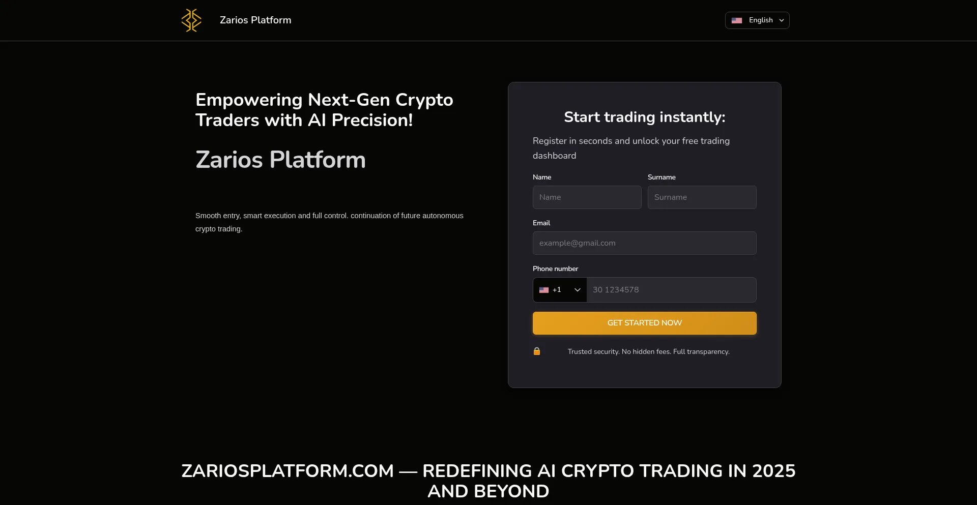 Website screenshot of Zariosplatform.com