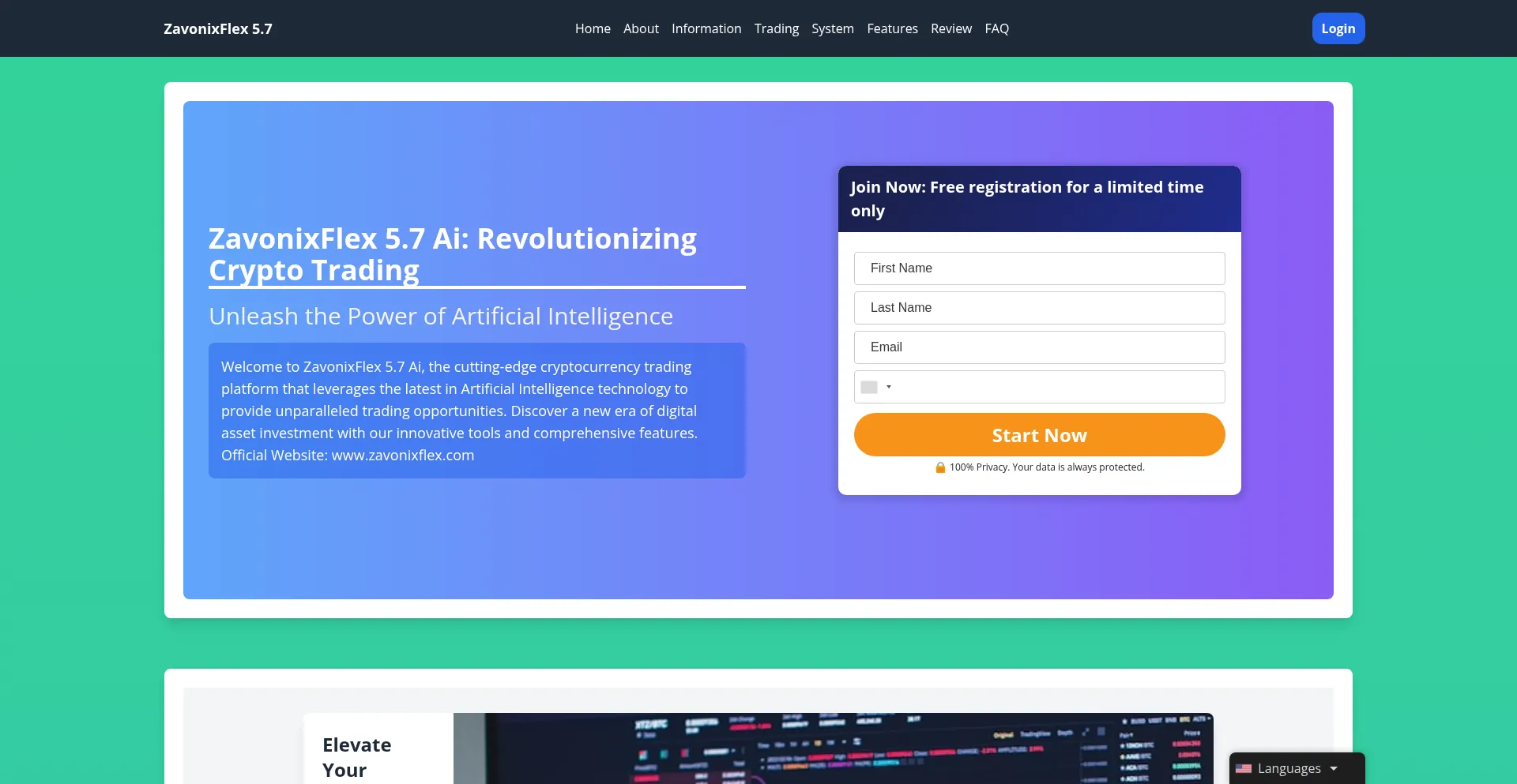 Website screenshot of Zavonixflexai.net