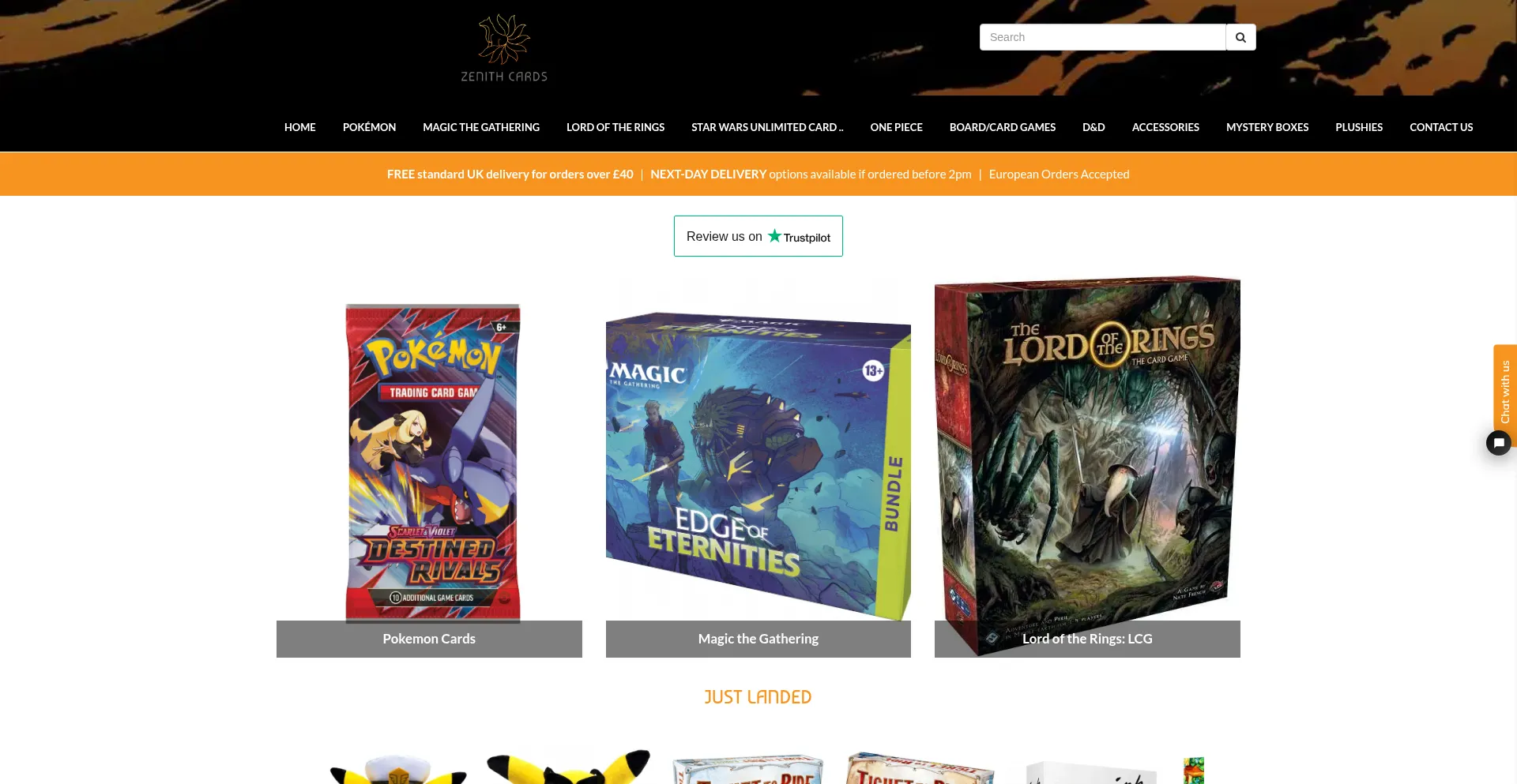 Website screenshot of Zenithcards.com