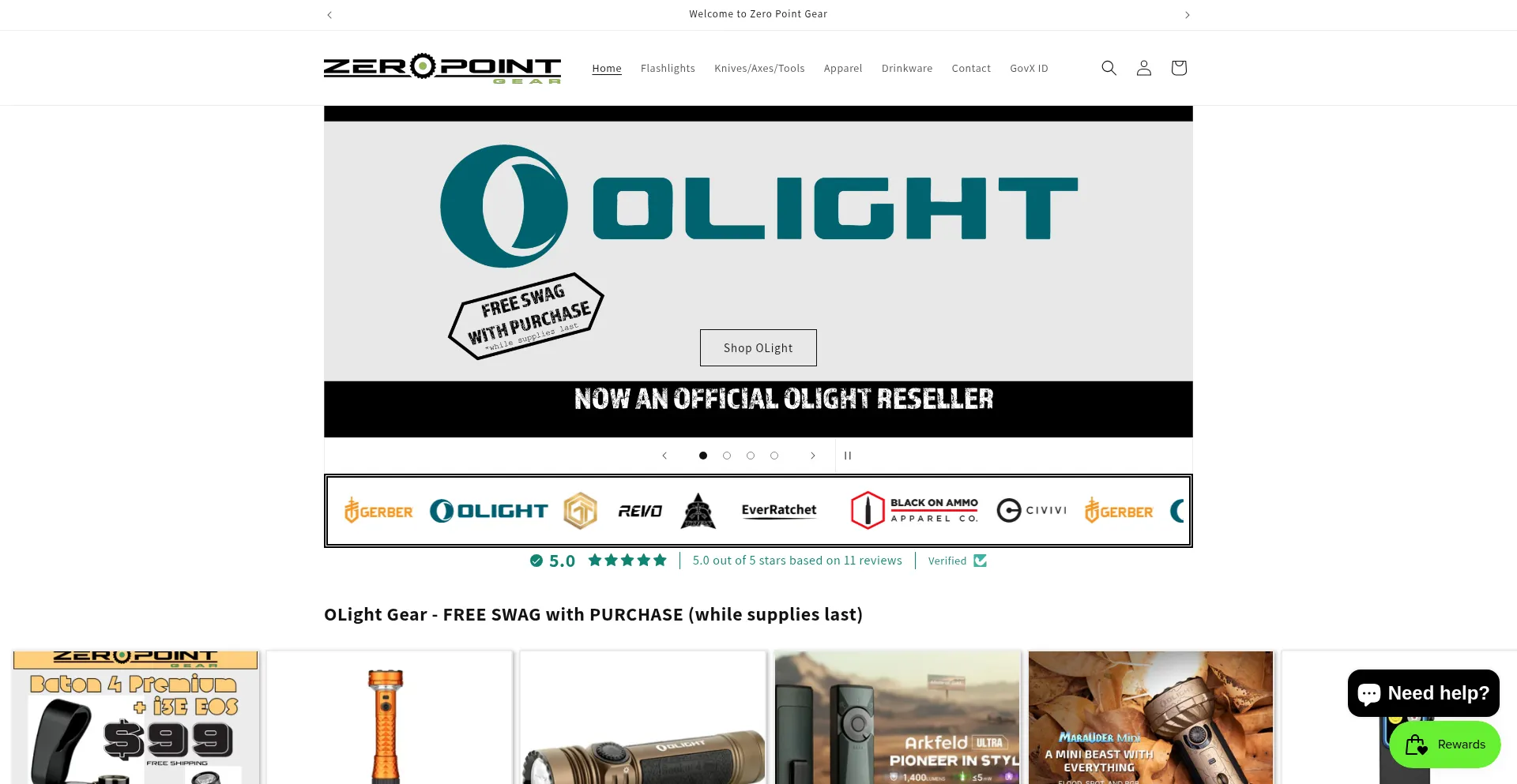 Website screenshot of Zeropointgear.us