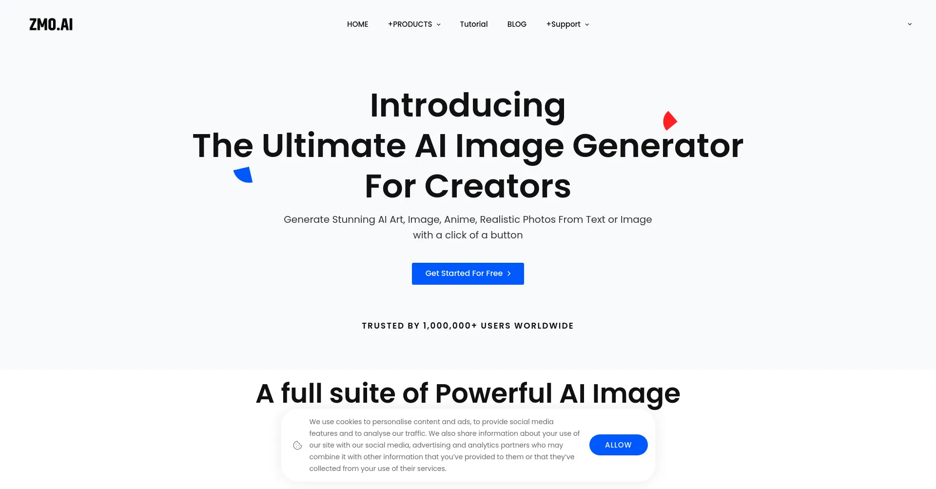 Website screenshot of Zmo.ai